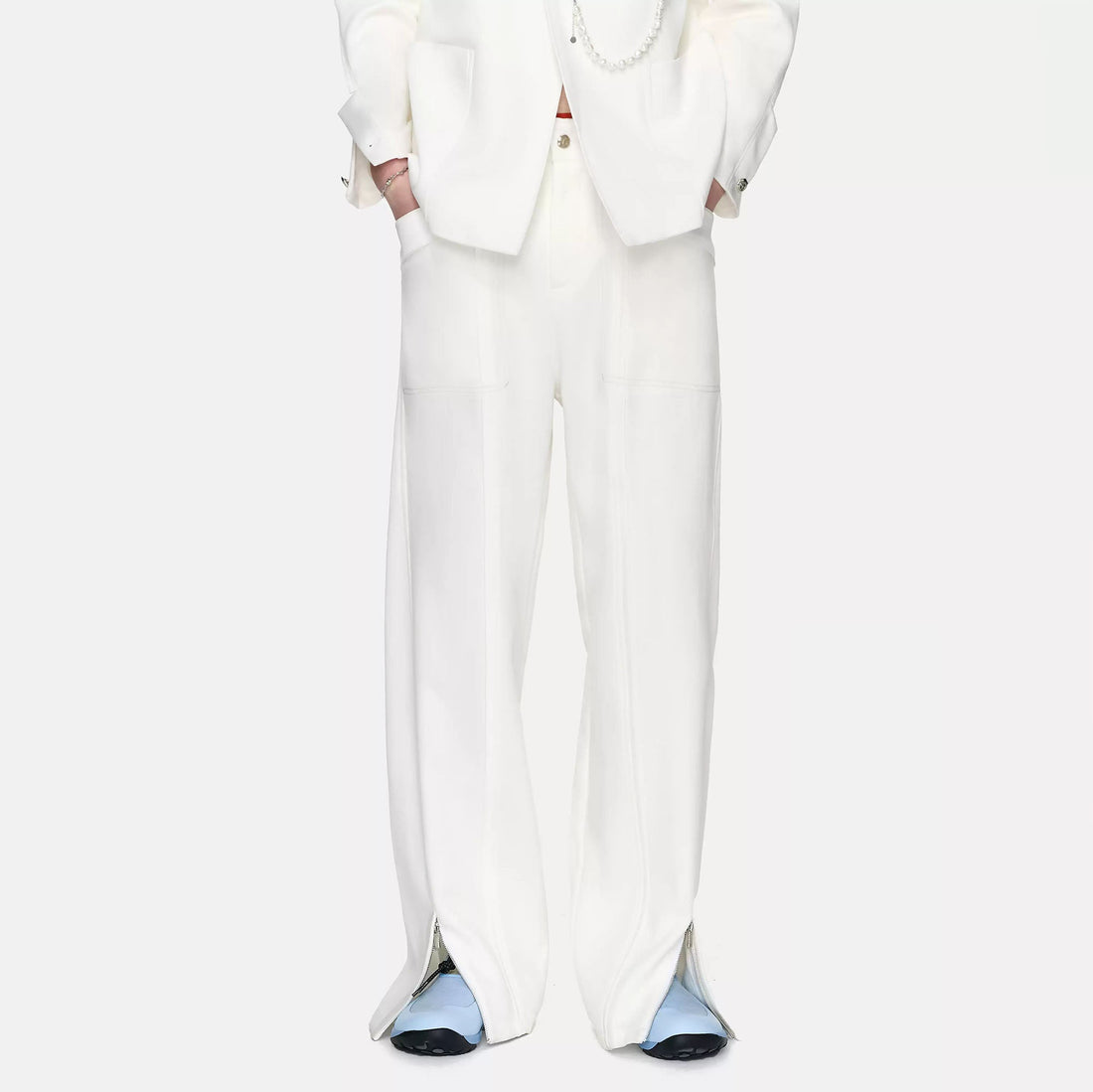 TIWILLTANG Paneled Zipper-Hem Wide-Leg Pants White-Pants-S (Preorder)-Free Shipping Leatheretro