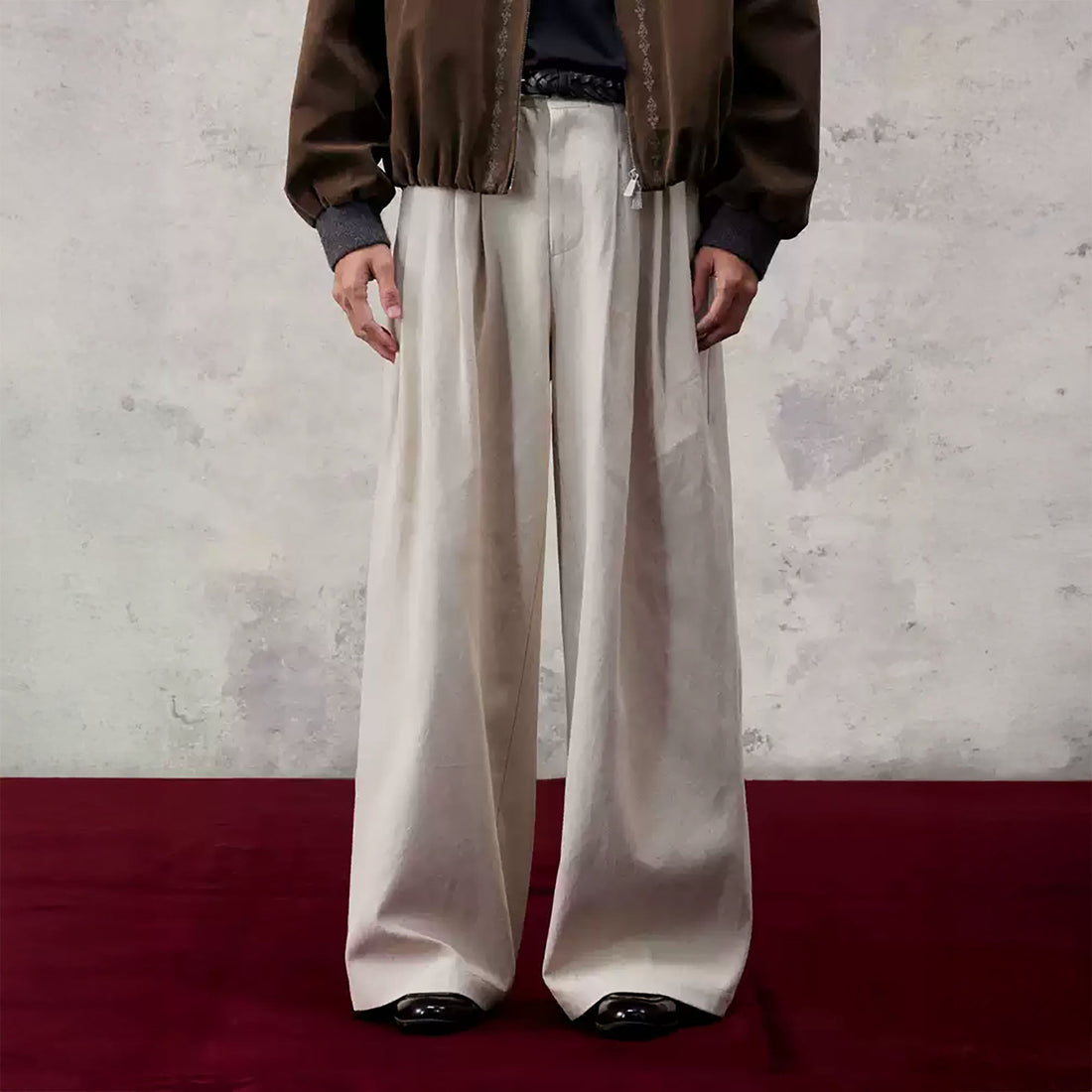 ALVNG AR ANTS Essential Pleats Linen-Blend Wide-Leg Pants-Pants-XS-Brown (Preorder)-Free Shipping Leatheretro