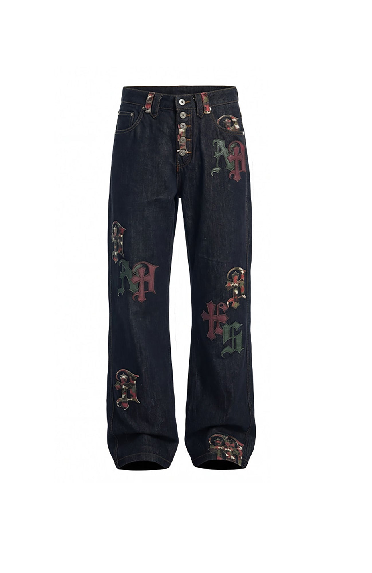 DND4DES Gothic Camo Patchwork Raw Denim Pants-Jeans-XS-Free Shipping Leatheretro
