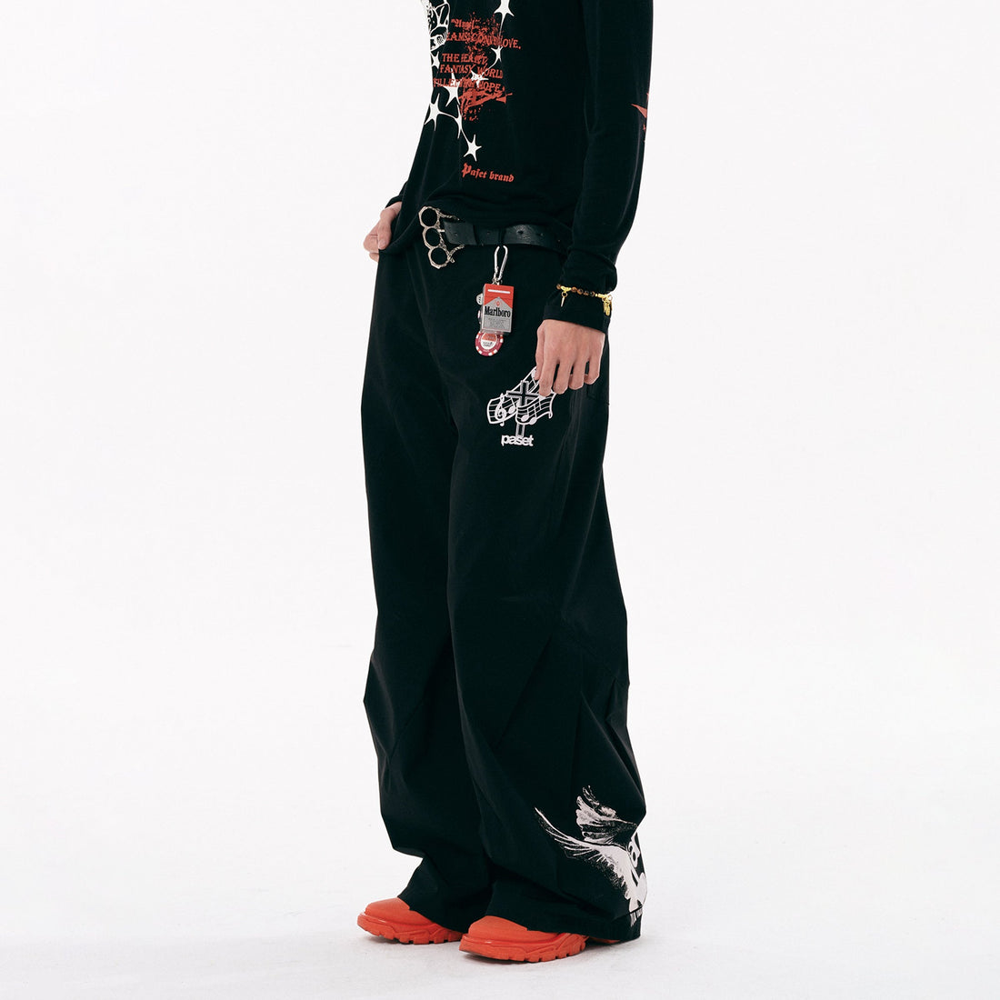 PASET Gothic Graphic Curved-Leg Pants-Pants-S / 27"-33"-Free Shipping Leatheretro