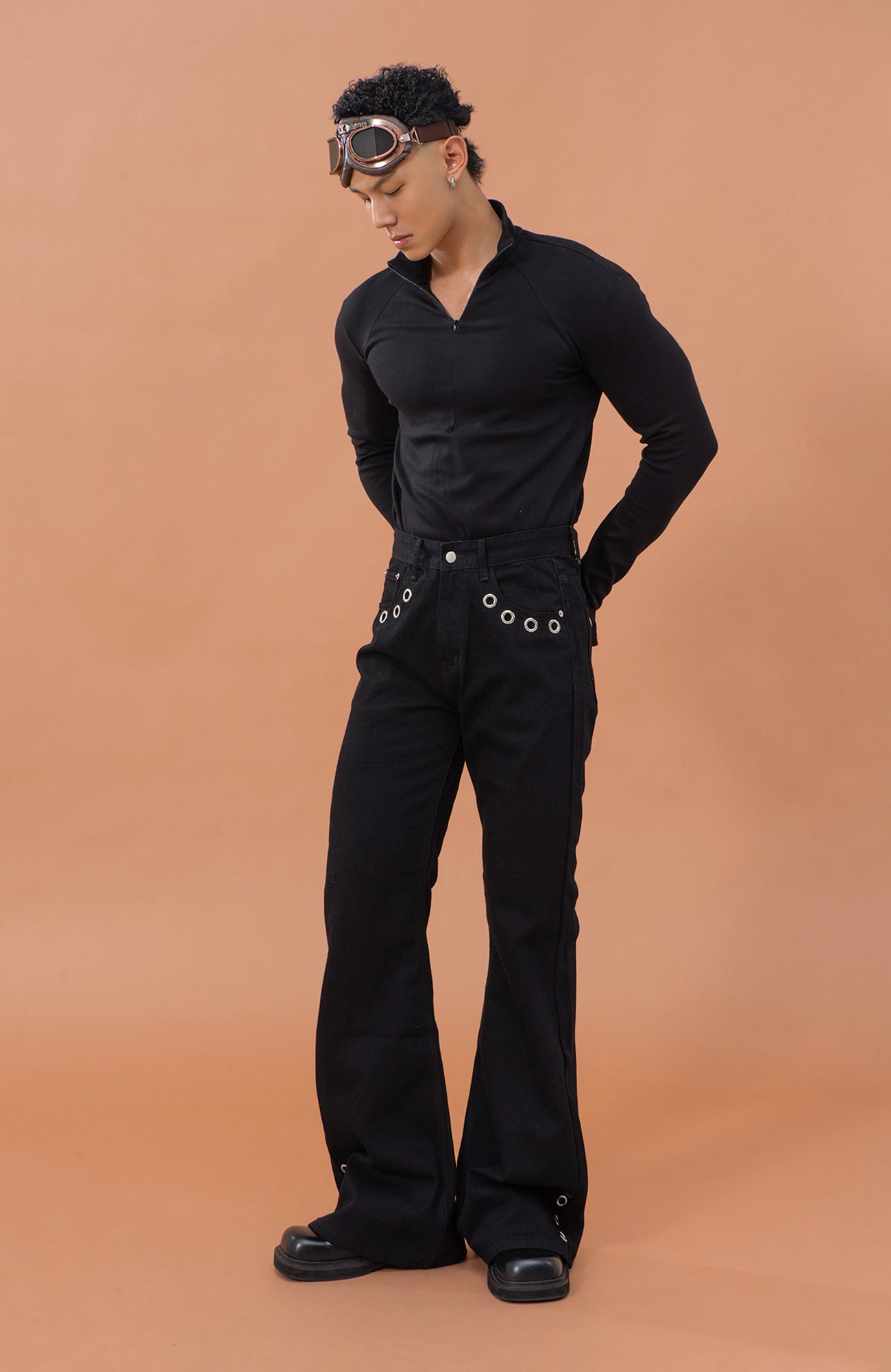 CLP Eyelet-Stud Stacked Hem Flared Jeans-Jeans-S-Free Shipping Leatheretro