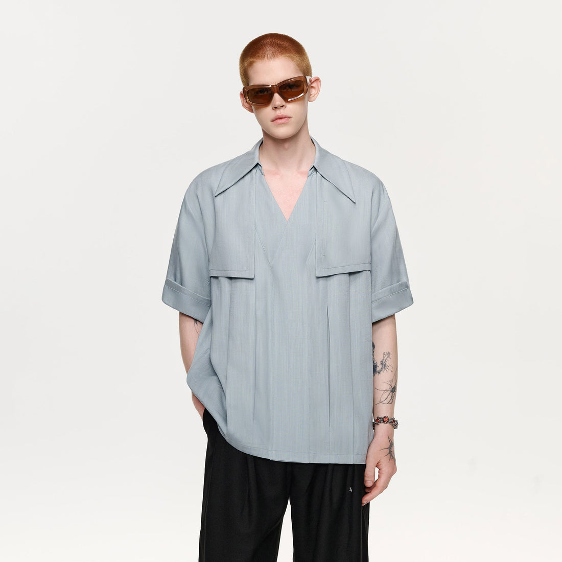 TIWILLTANG Layered Lapel Half Shirt-Half shirt-S-Khaki-Free Shipping Leatheretro
