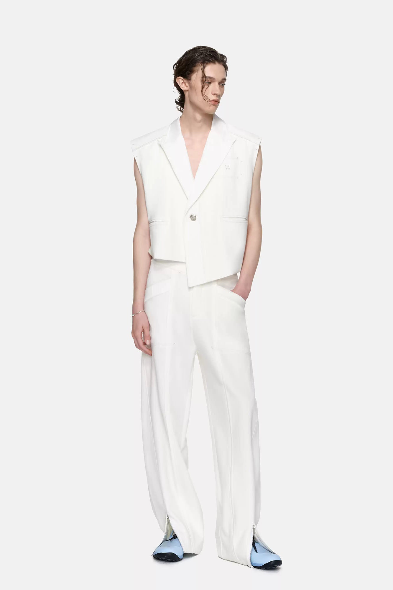 TIWILLTANG Asymmetrical Lapel Vest White-Vest-S (Preorder)-Free Shipping Leatheretro