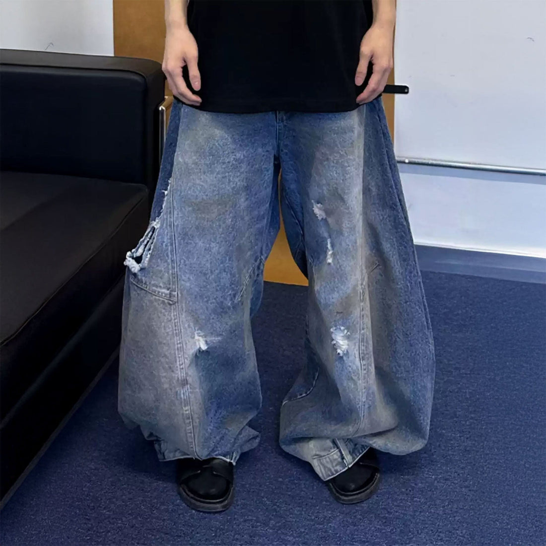 TRIANGLE PROJECT Distressed Dirty-Washed Oversized Jeans-Jeans-XS-Free Shipping Leatheretro