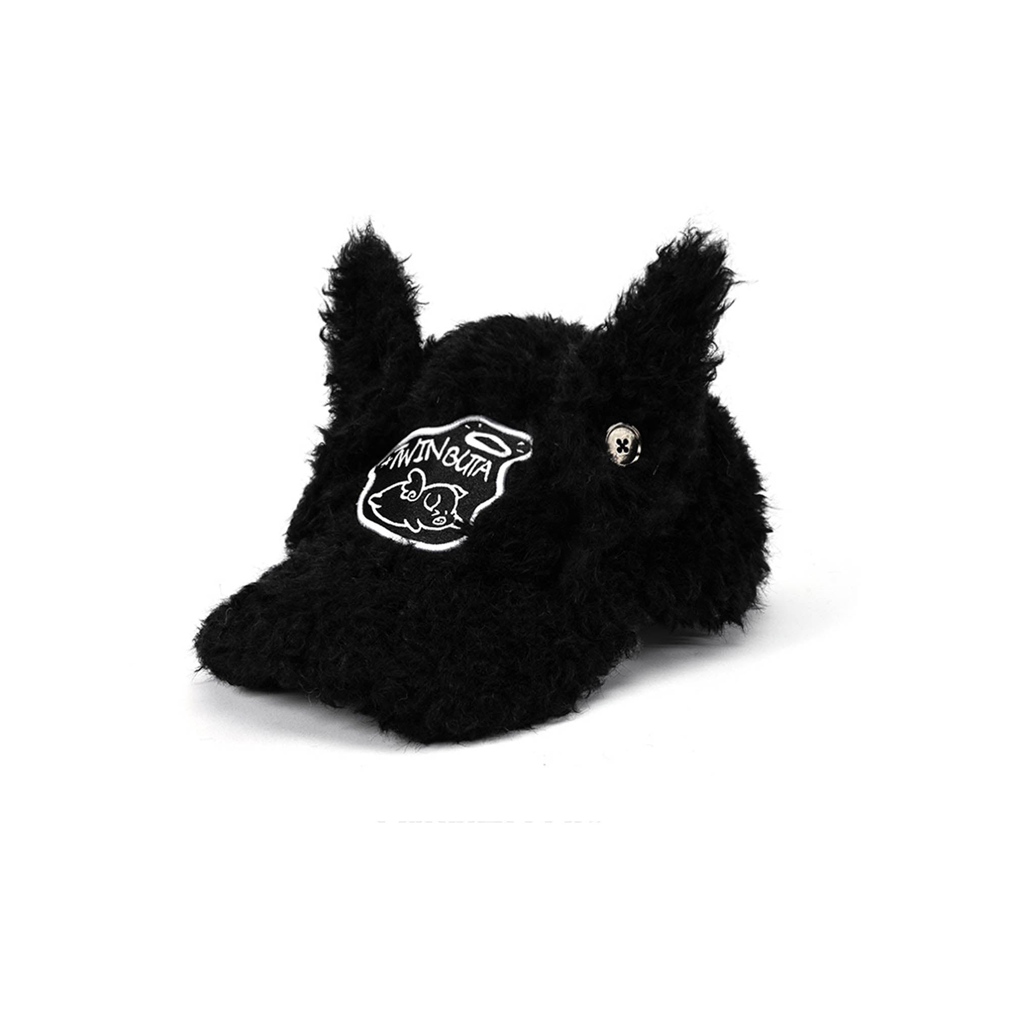 TWINBUTA Furry Ear Embroidered Cap Black-Hat, Cap, Beanie-One size-Free Shipping Leatheretro