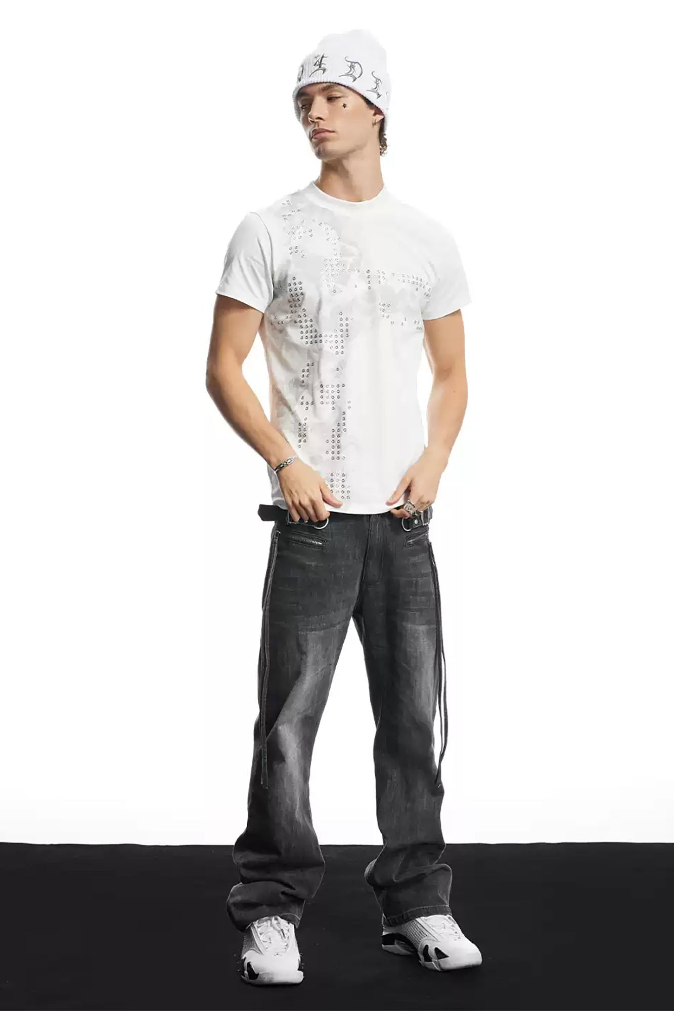 DND4DES Rivet Cross Graphic T-Shirt-T Shirt-S-White-Free Shipping Leatheretro