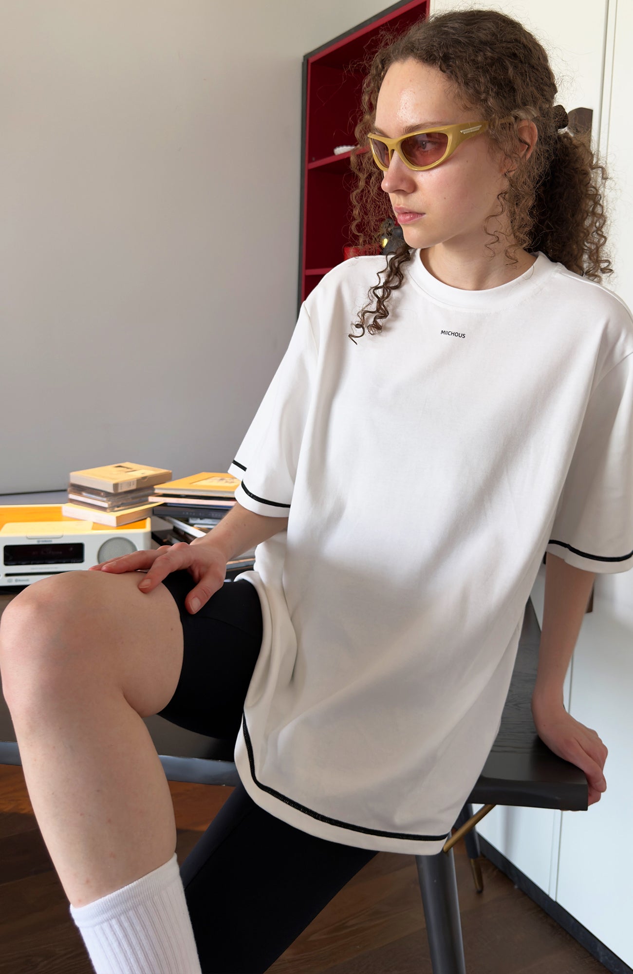 MIICHOUS Contrast Piping Floral Graphic T-Shirt-T Shirt-S-White-Free Shipping Leatheretro