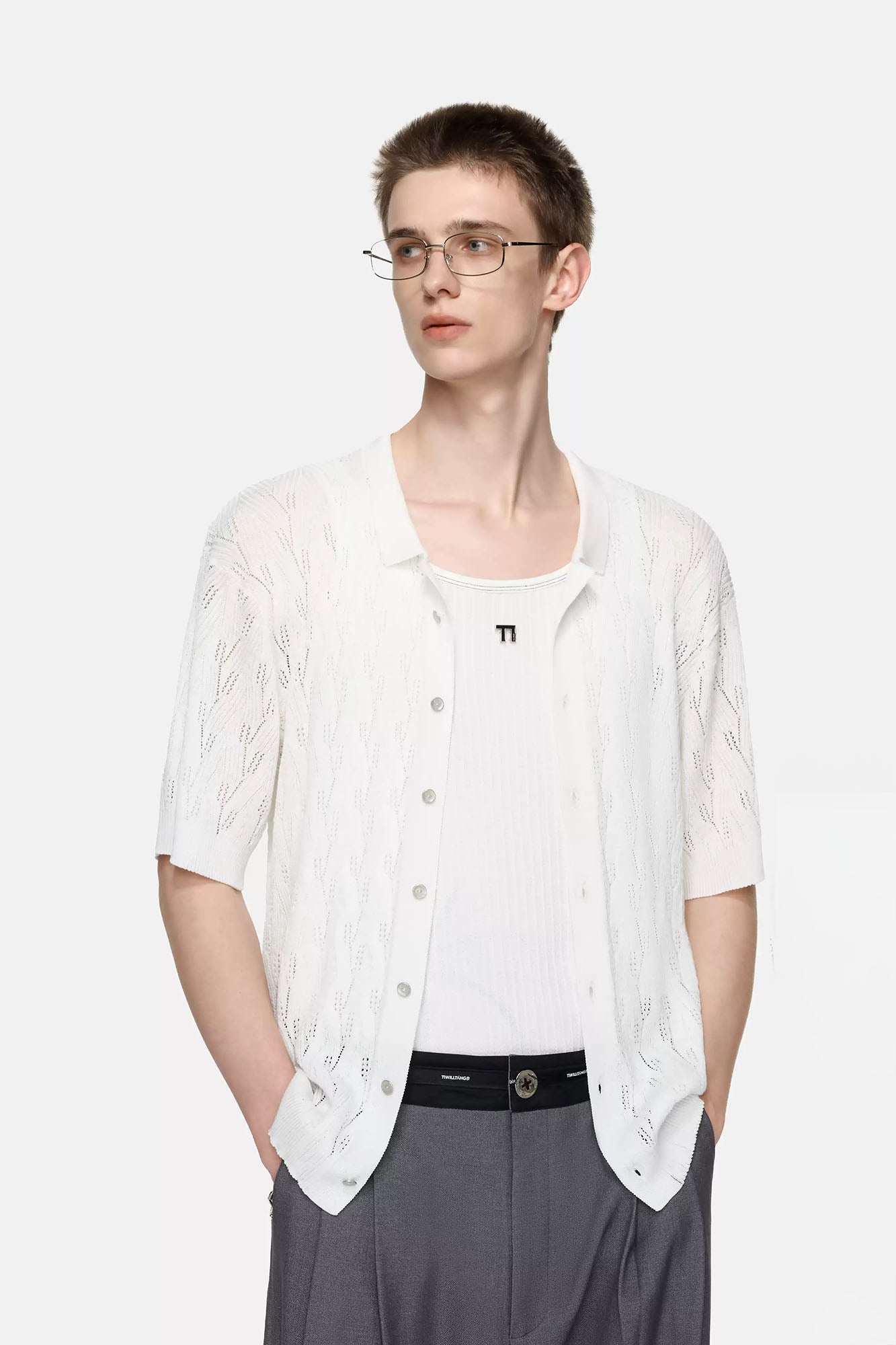 TIWILLTANG Pointelle Knit Polo Half Shirt-Half shirt-S-Free Shipping Leatheretro