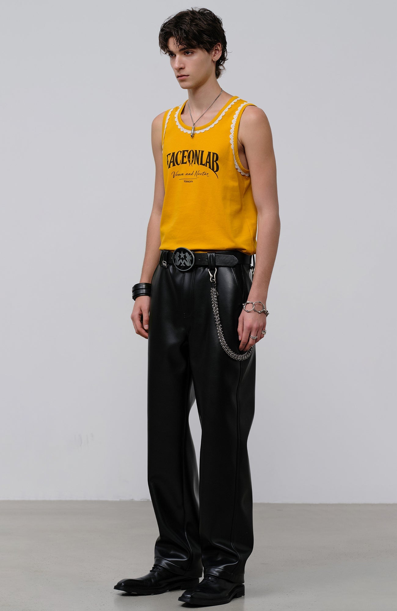 FACEONLAB Lace Trim Gothic Letters Sleeveless Tank-Tank Top-M-Black-Free Shipping Leatheretro