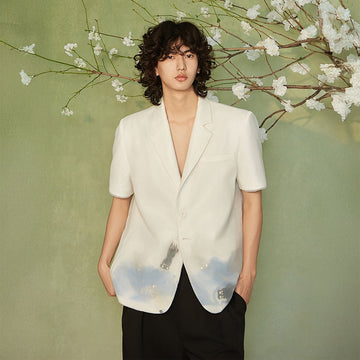 JIECHI Water-Ink Koi Embroidered Sheer Overlay Half Blazer-Half shirt-M-Free Shipping Leatheretro