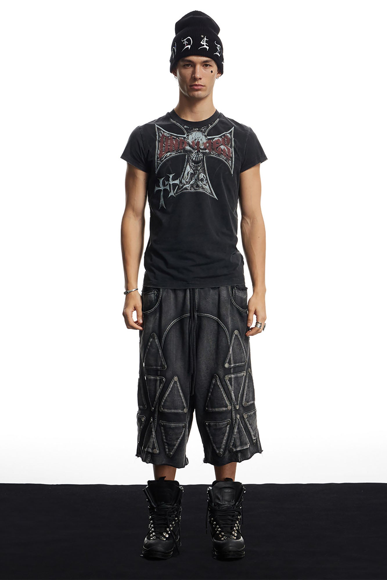 DND4DES Washed Geometric Panel Shorts-Shorts-S (Preorder)-Free Shipping Leatheretro