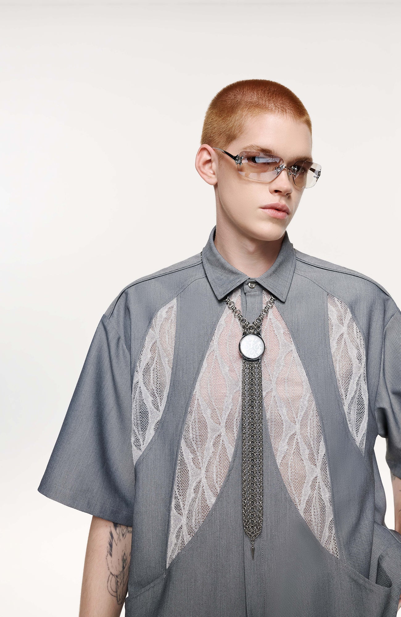 TIWILLTANG Leaf Lace Paneled Half Shirt-Half shirt-S-Free Shipping Leatheretro