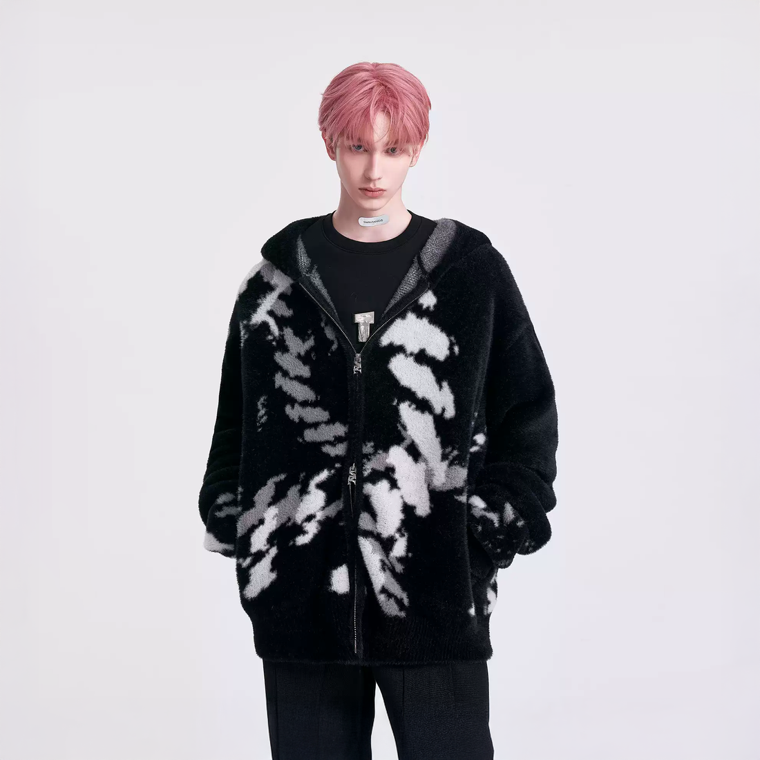 TIWILLTANG Contrast Jacquard Fuzzy Hooded Jacket-Jacket-S (Preorder)-Free Shipping Leatheretro