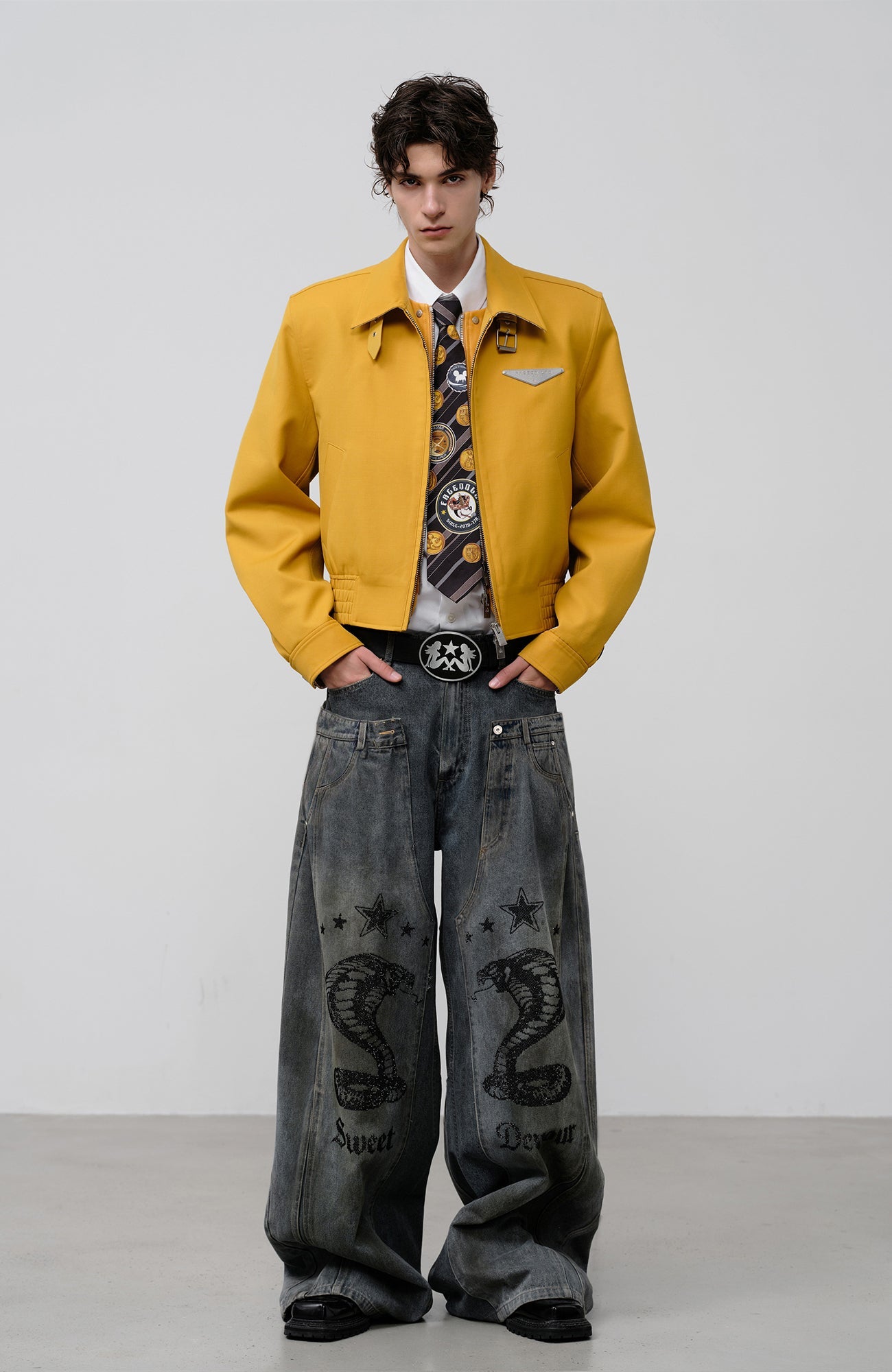 FACEONLAB Double Waistband Diamond Snake Graphic Jeans-Jeans-S (Preorder)-Free Shipping Leatheretro