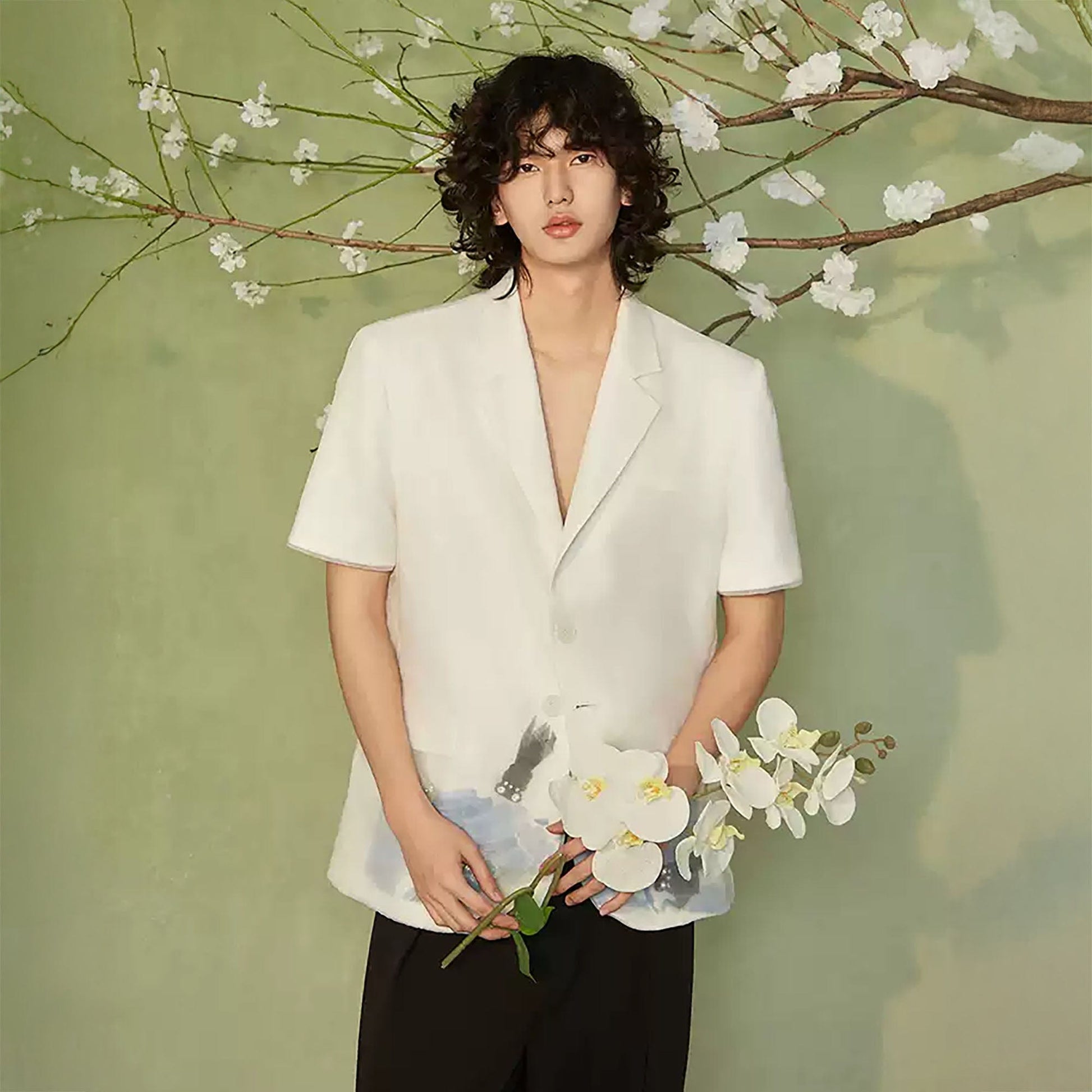 JIECHI Water-Ink Koi Embroidered Sheer Overlay Half Blazer-Half shirt-M-Free Shipping Leatheretro