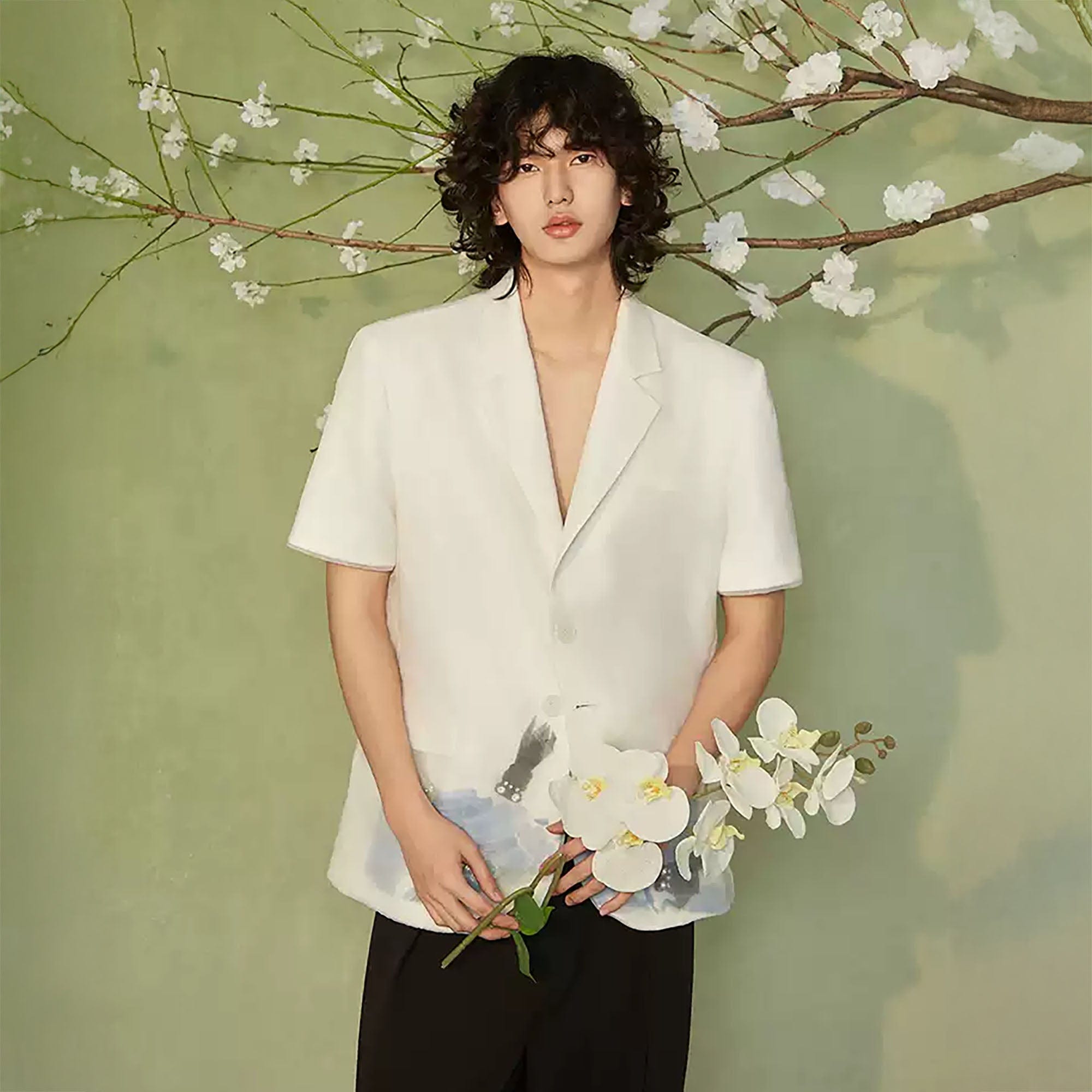 JIECHI Water-Ink Koi Embroidered Sheer Overlay Half Blazer-Half shirt-M-Free Shipping Leatheretro