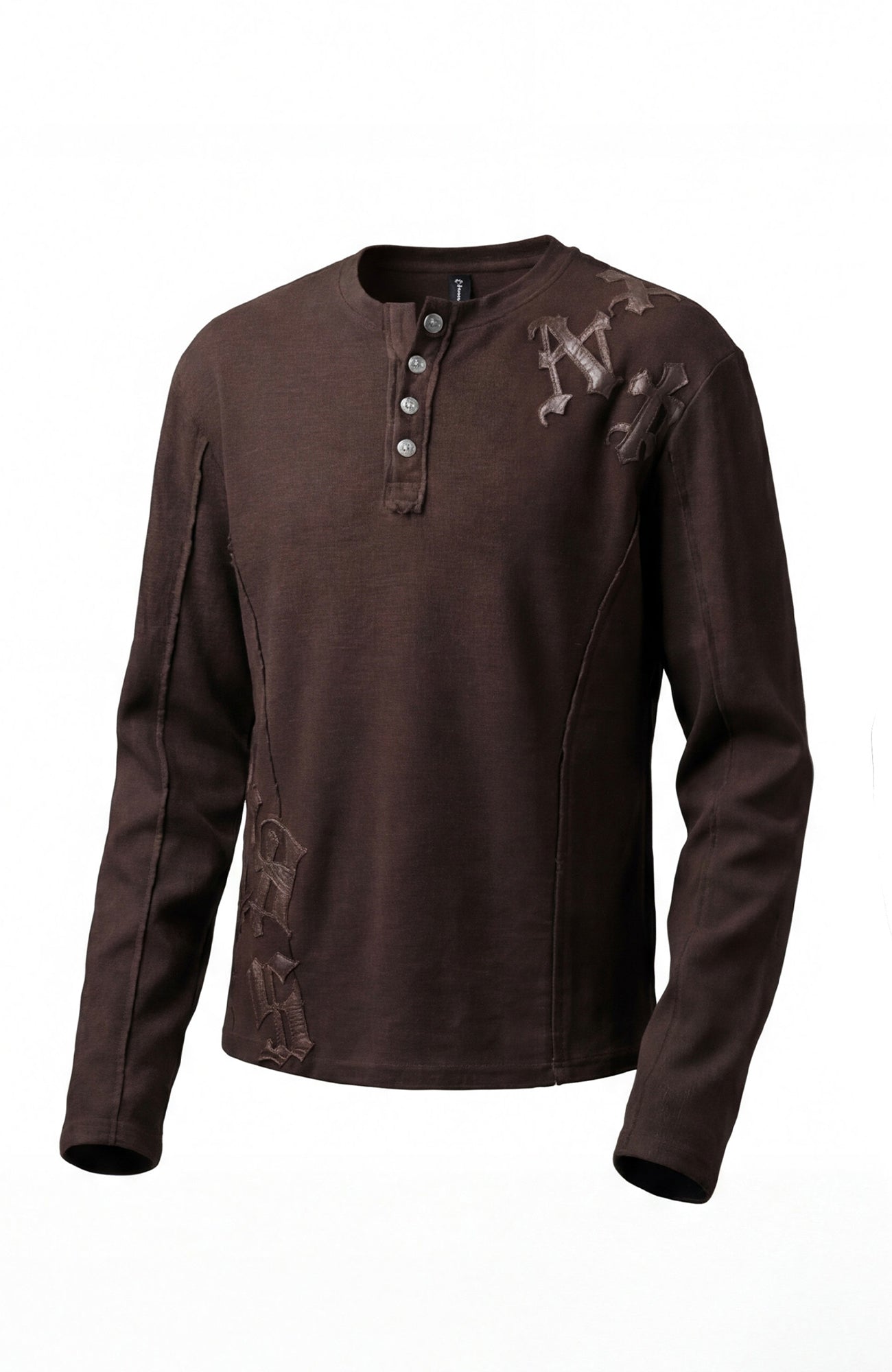 DND4DES Waffle-Knit Gothic Henley Long-Sleeve Tee-L/S Tee-S-Black-Free Shipping Leatheretro