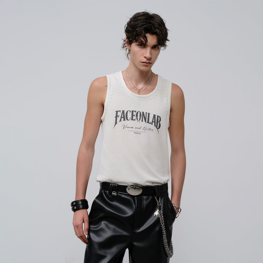 FACEONLAB Lace Trim Gothic Letters Sleeveless Tank-Tank Top-M-Black-Free Shipping Leatheretro