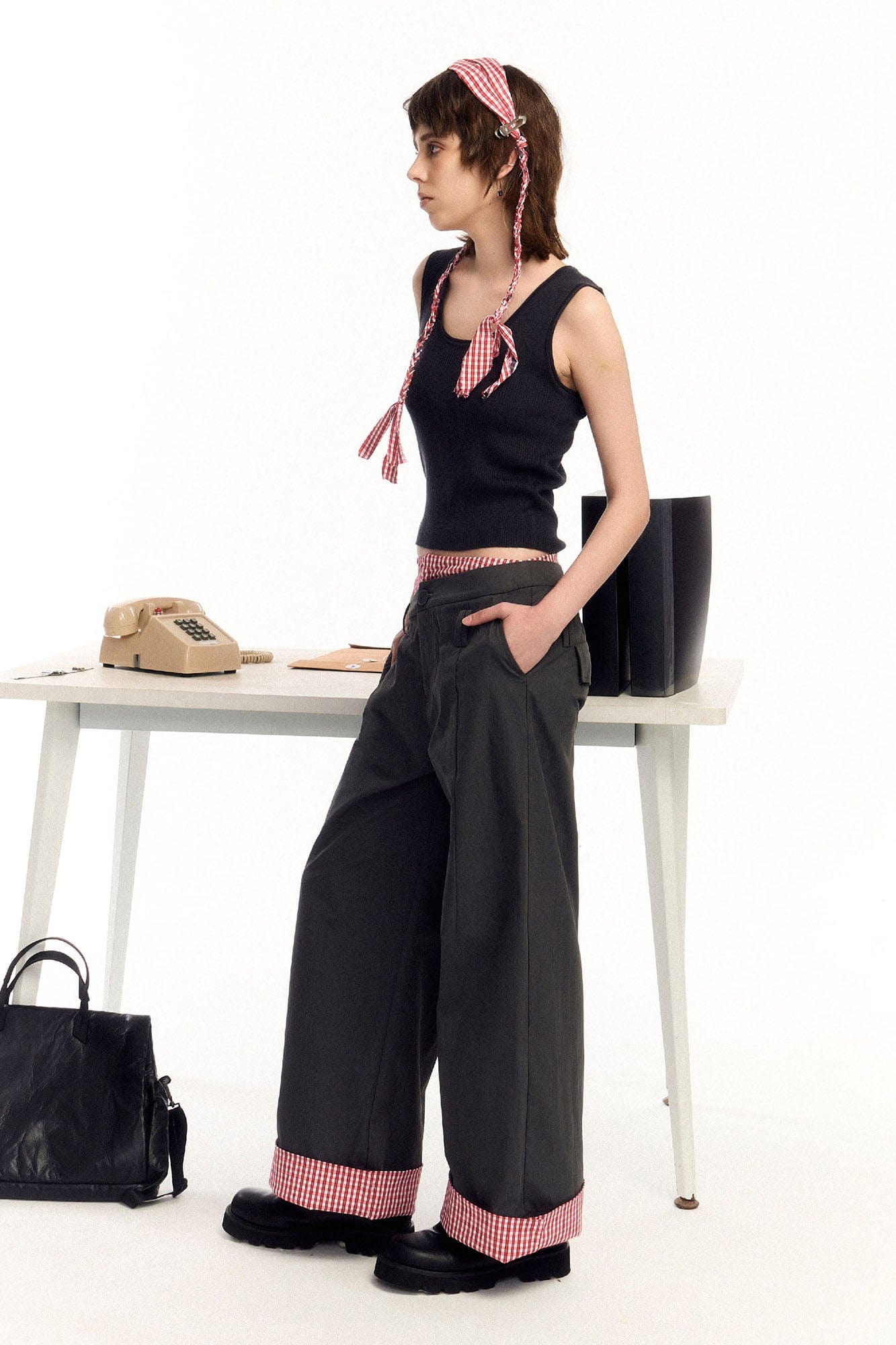 OIPWORD Asymmetrical Waist Faux-Layered Wide-Leg Pants-Pants-S-Dark Gray-Free Shipping Leatheretro
