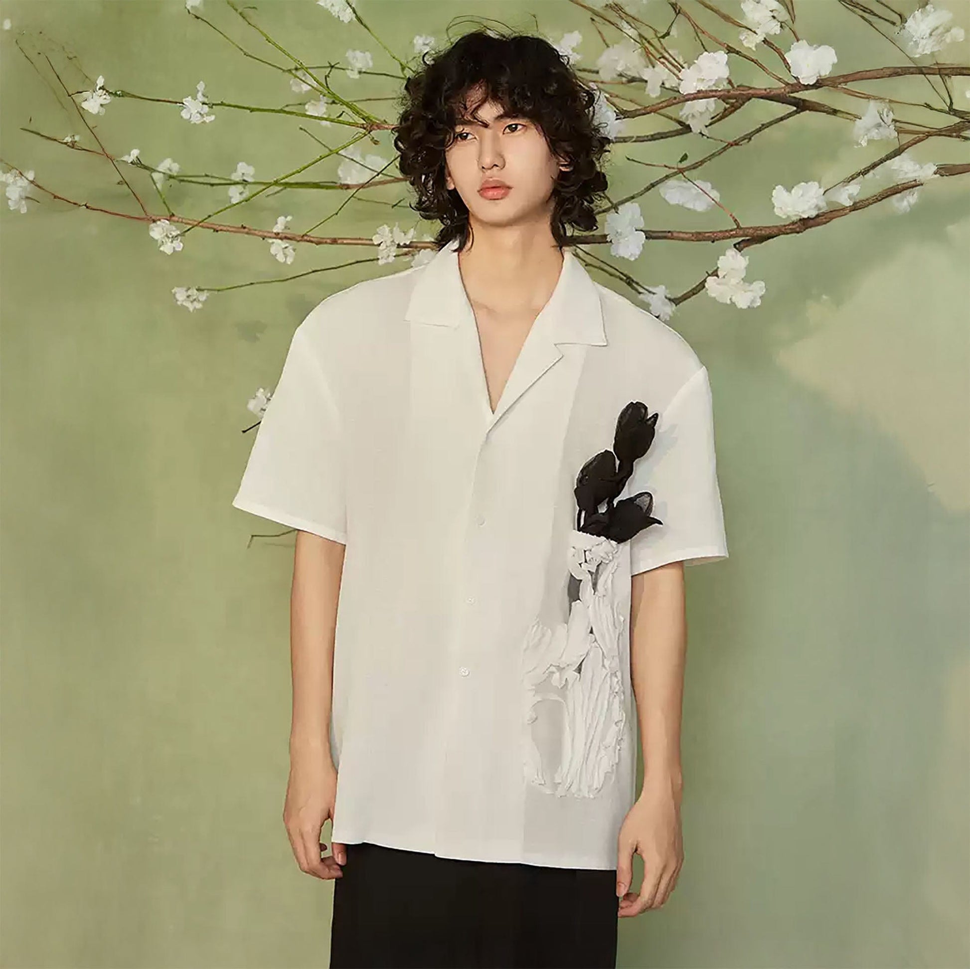 JIECHI Bottled Bloom Sheer Half Shirt-Half shirt-M-Free Shipping Leatheretro