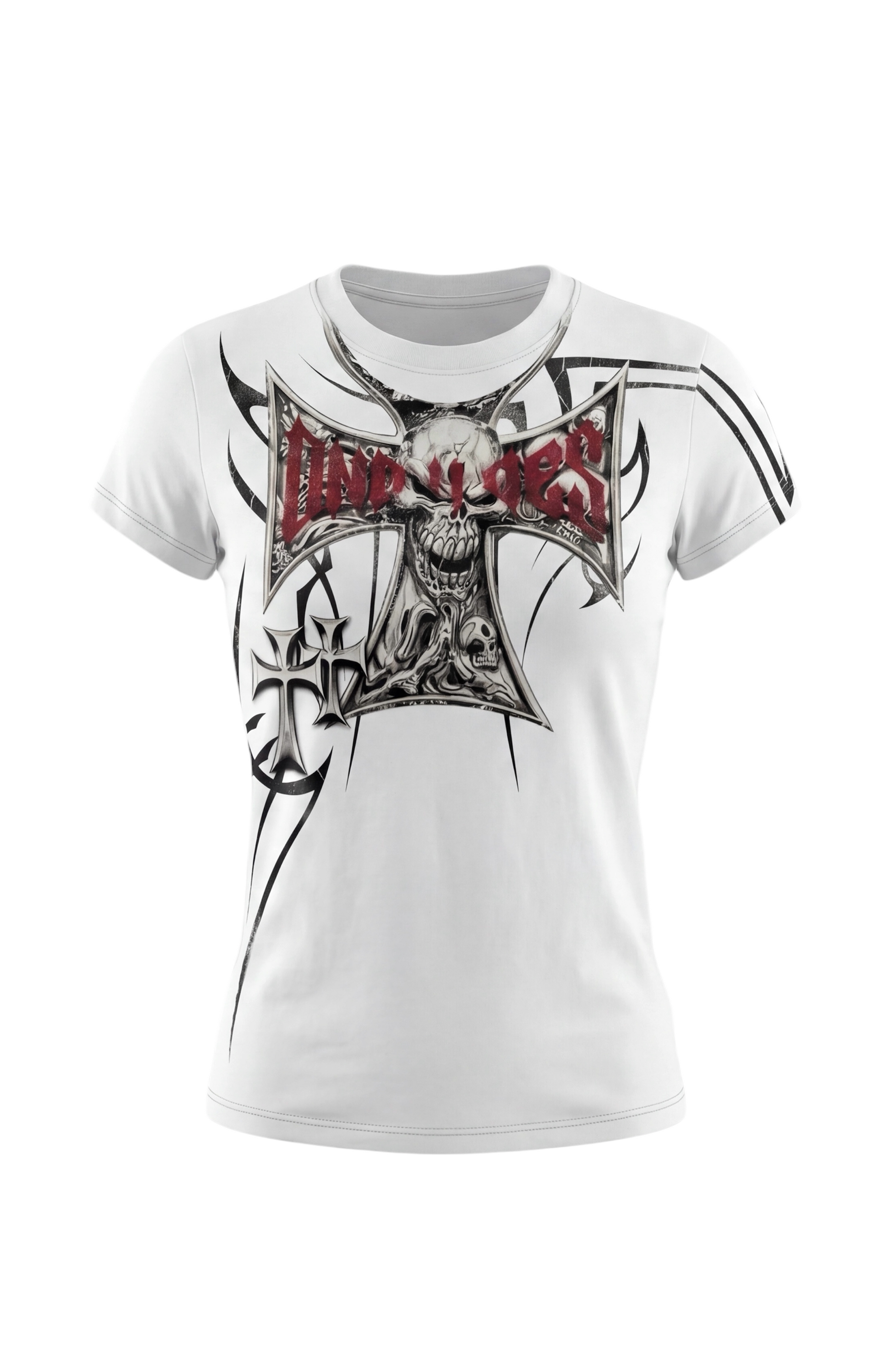 DND4DES Gothic Skull Cross Graphic T-Shirt-T Shirt-S (Preorder)-Black-Free Shipping Leatheretro