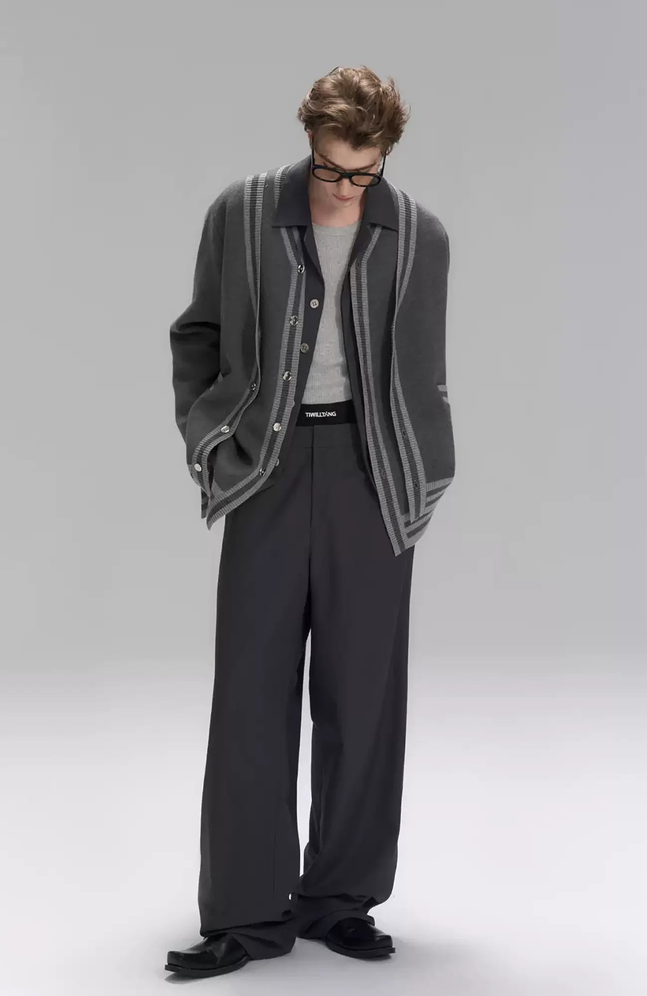 TIWILLTANG Layered Placket Knit Cardigan-Jacket-S-Dark Gray-Free Shipping Leatheretro