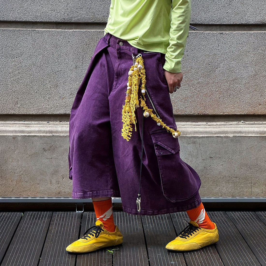 RELABEL Detachable Scarf Washed Multi-Pocket Wide-Leg Shorts Purple-Shorts-XS-Free Shipping Leatheretro