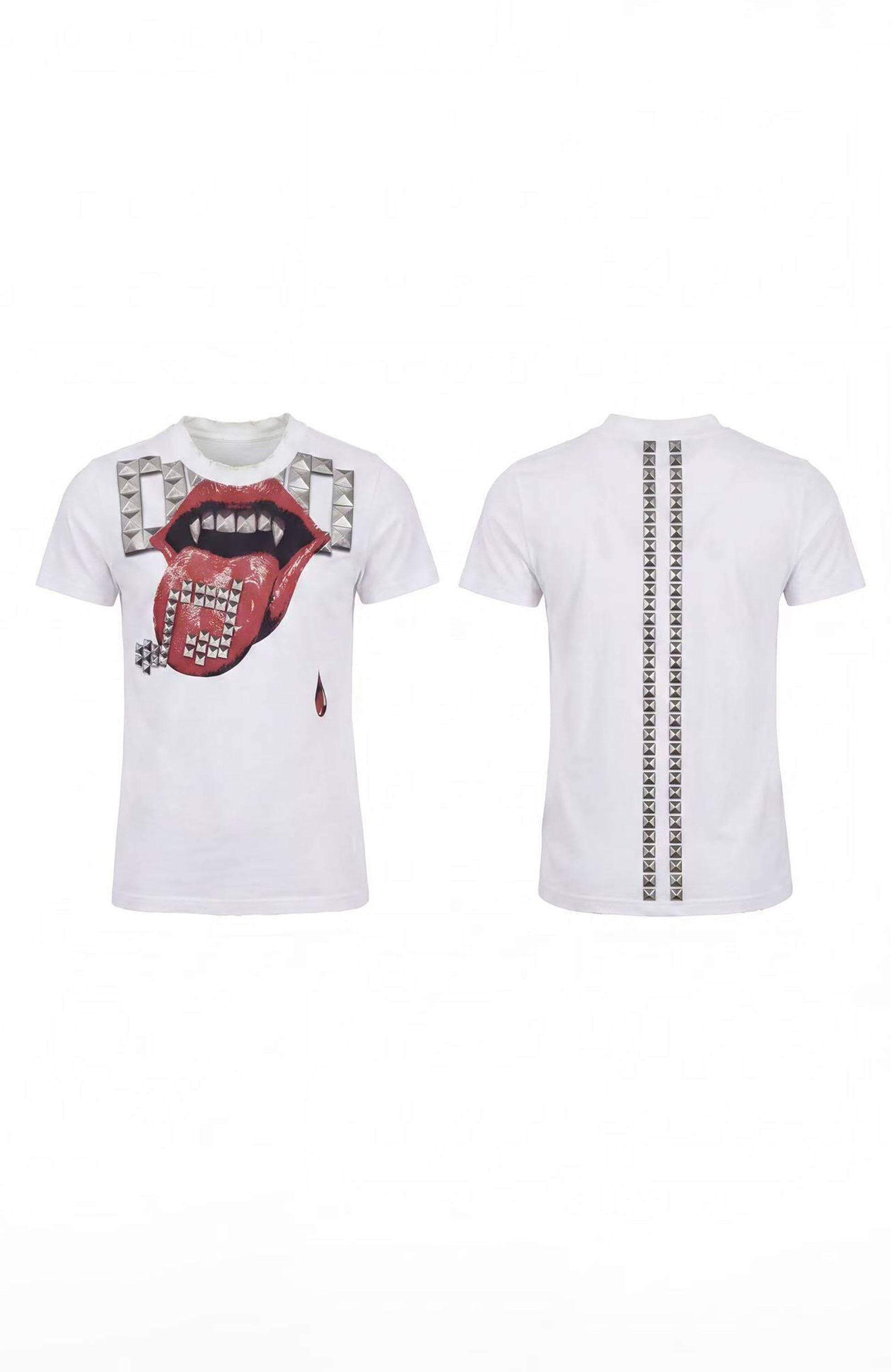 DND4DES Punk Stud Lips Print T-Shirt-T Shirt-S (Preorder)-Black-Free Shipping Leatheretro