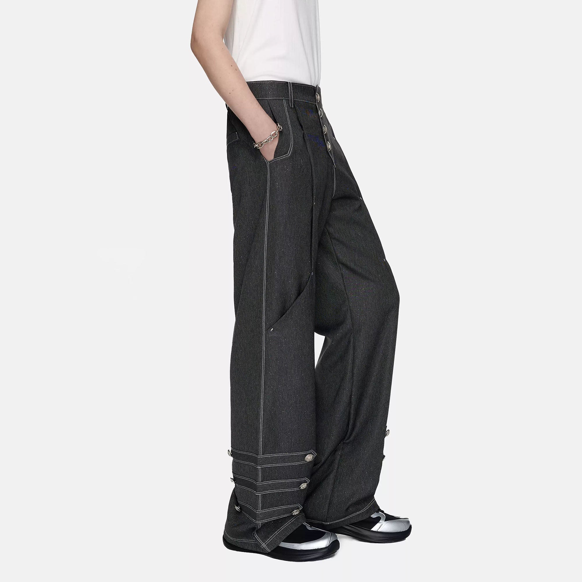 TIWILLTANG Asymmetrical Placket Stitched Wide-Leg Jeans-Jeans-S (Preorder)-Free Shipping Leatheretro