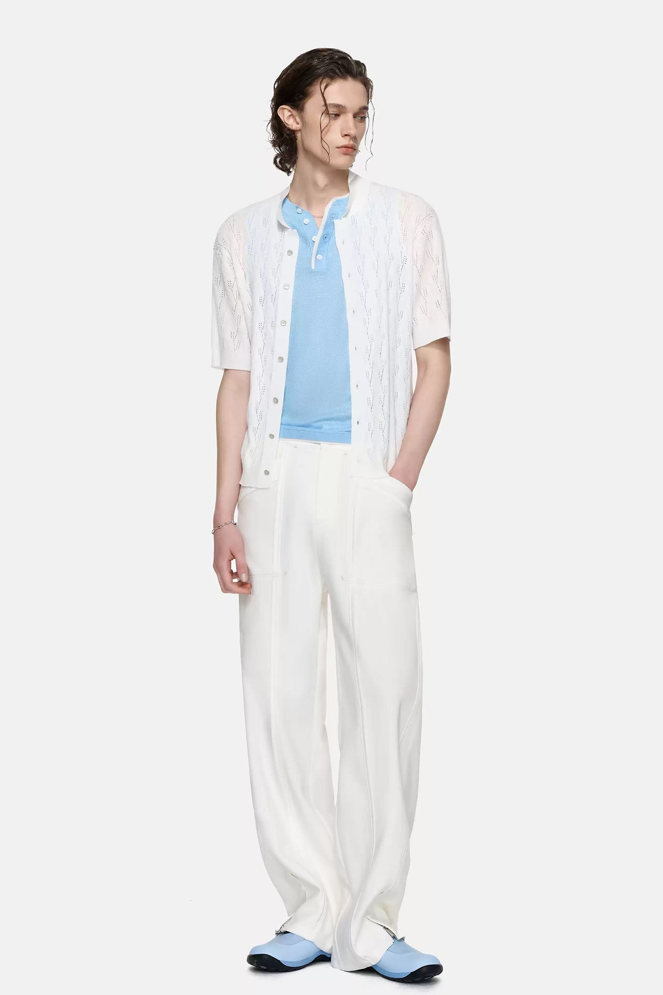 TIWILLTANG Pointelle Knit Polo Half Shirt-Half shirt-S-Free Shipping Leatheretro