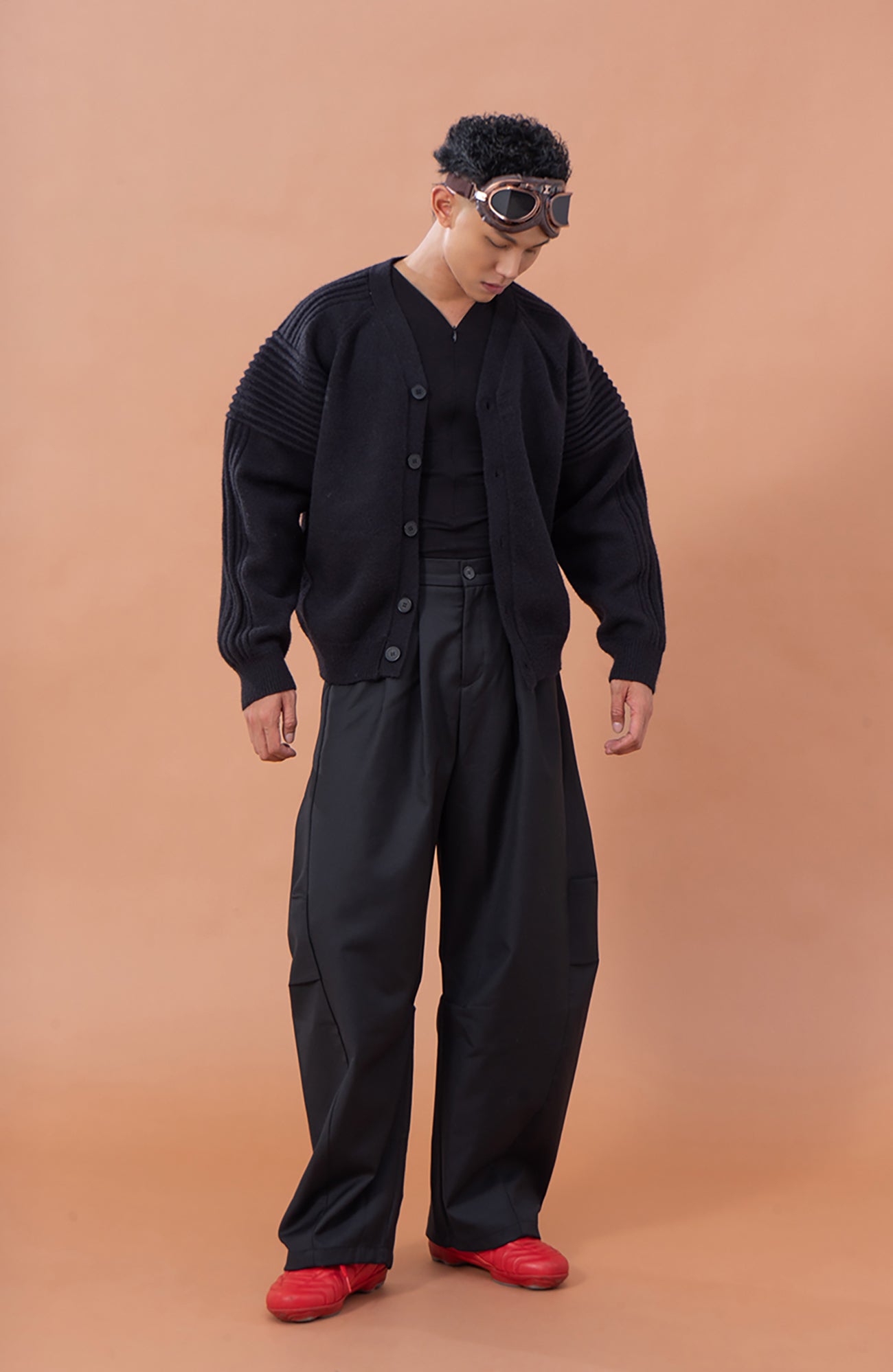 CLP Essential Pleat Curved-Leg Trousers-Pants-S-Gray-Free Shipping Leatheretro