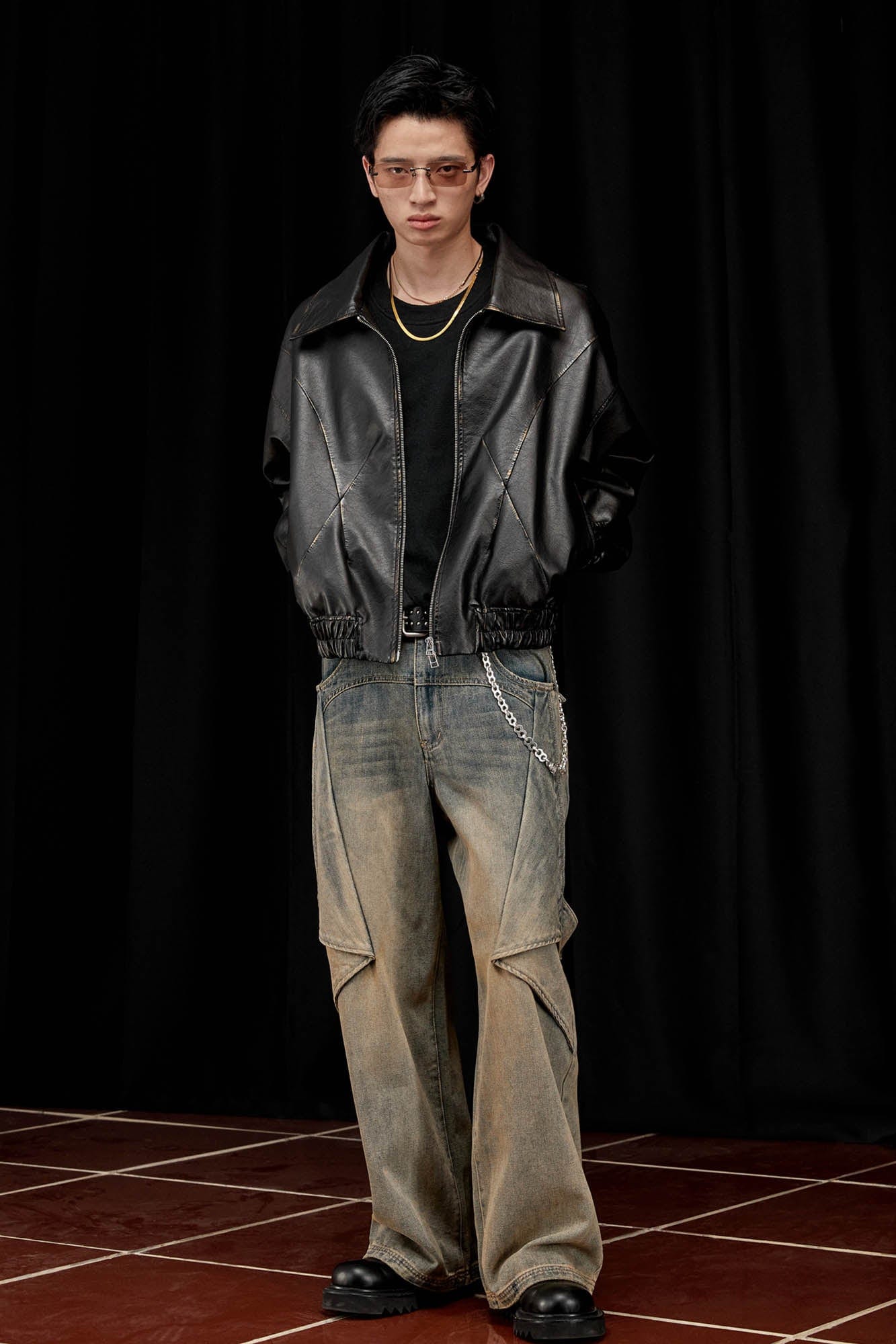 ALVNG AR ANTS Retro Distressed Spliced PU Jacket-Jacket-S-Red-Free Shipping Leatheretro