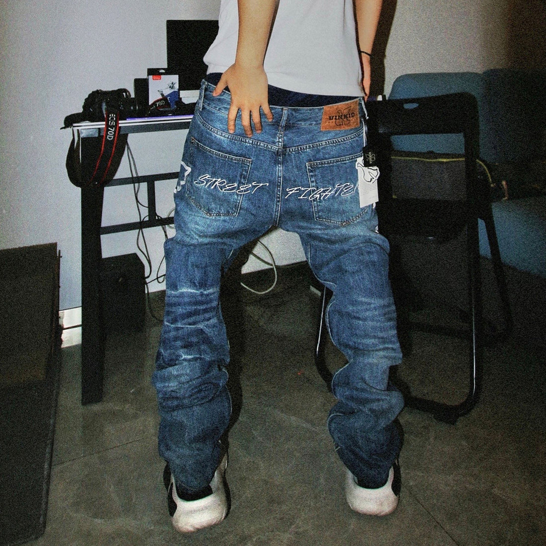 VINKID Dove Embroidered Distressed Stacked Jeans-Jeans-S-Free Shipping Leatheretro