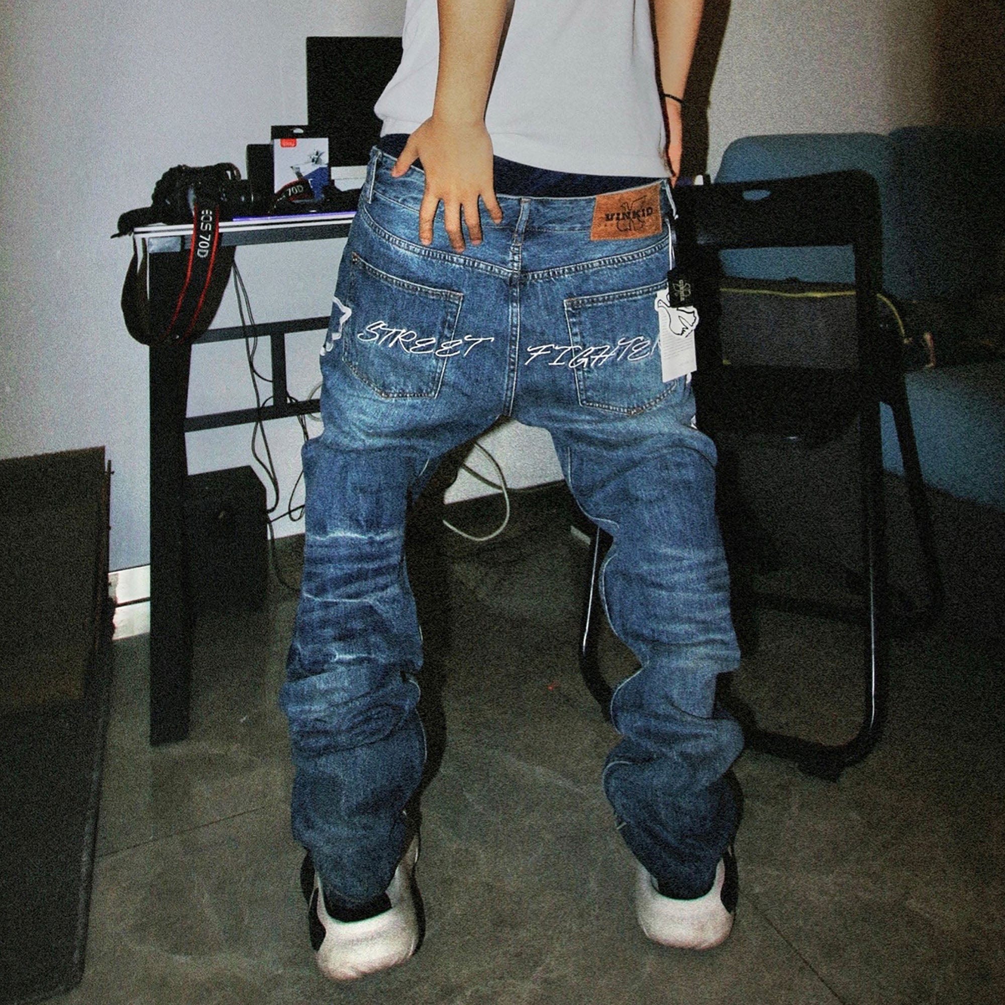 VINKID Dove Embroidered Distressed Stacked Jeans-Jeans-S-Free Shipping Leatheretro