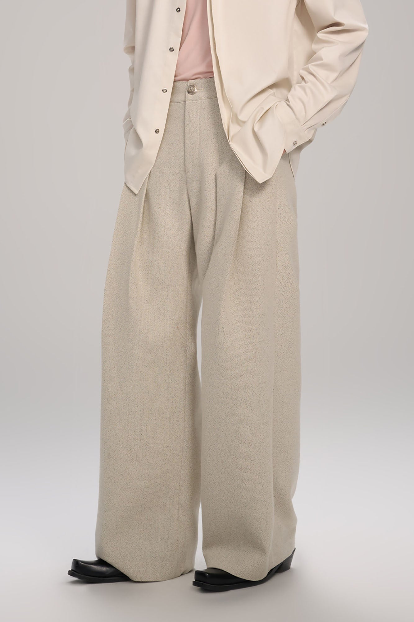 TIWILLTANG Classic Pleats Wool-Blend Wide-Leg Pants-Pants-XS-Beige-Free Shipping Leatheretro