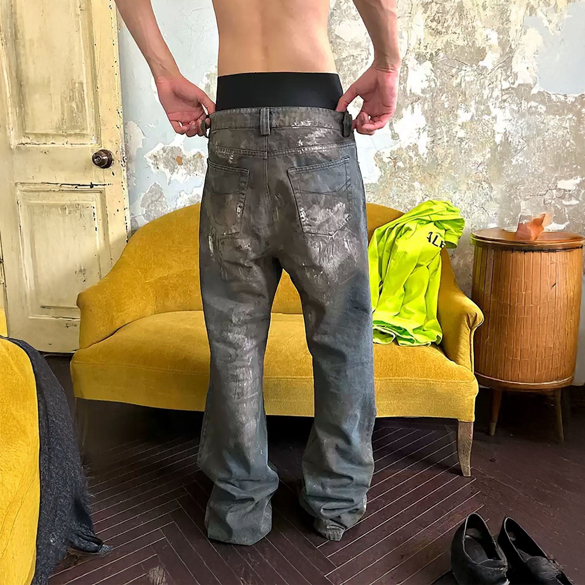 TRIANGLE PROJECT Dirty-Washed Paint-Splattered Straight-Leg Denim Pants-Jeans-XS-Free Shipping Leatheretro
