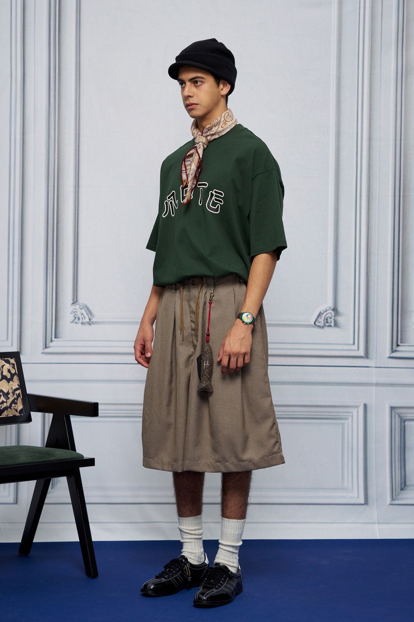 UNLIMITED MOTE Pleated Wide-Leg Drawstring Shorts Houndstooth-Shorts-S-Free Shipping Leatheretro