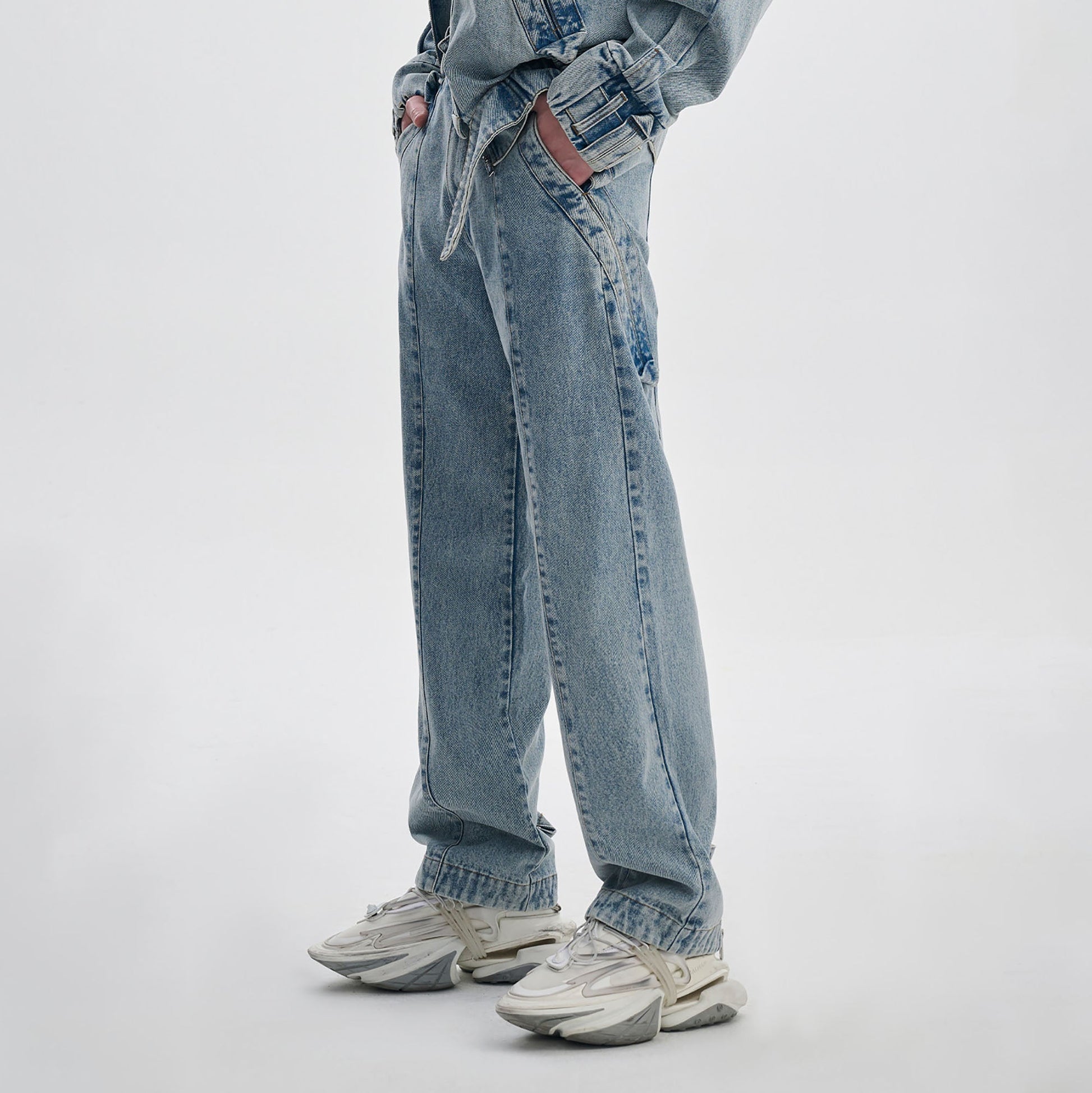 TIWILLTANG Washed Middle Panel Straight-Leg Jeans-Jeans-S-Free Shipping Leatheretro