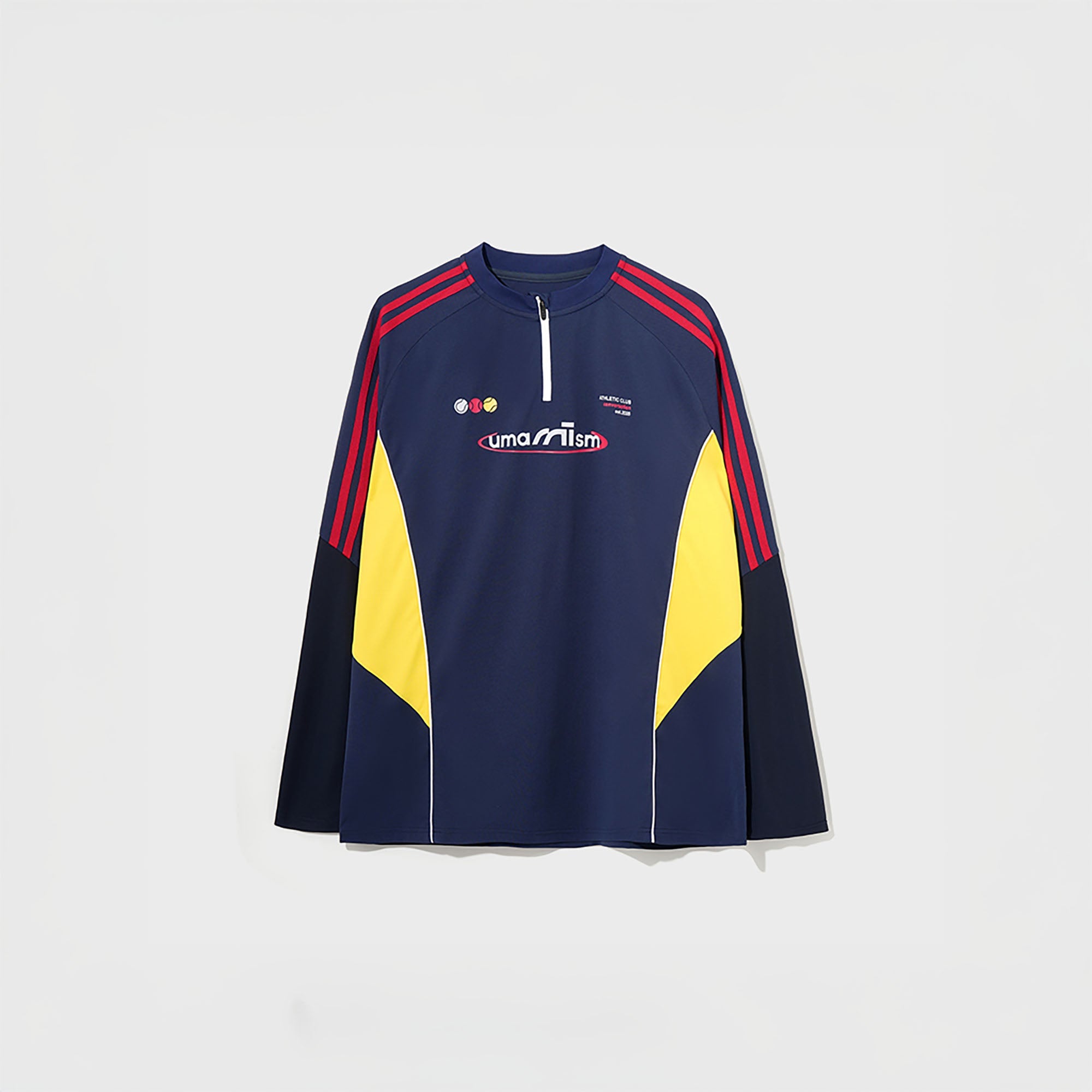 UMAMIISM Contrast Stripe Mesh-Panel Quick-Dry Long-Sleeve Tee-L/S Tee-XS-Dark Blue-Free Shipping Leatheretro