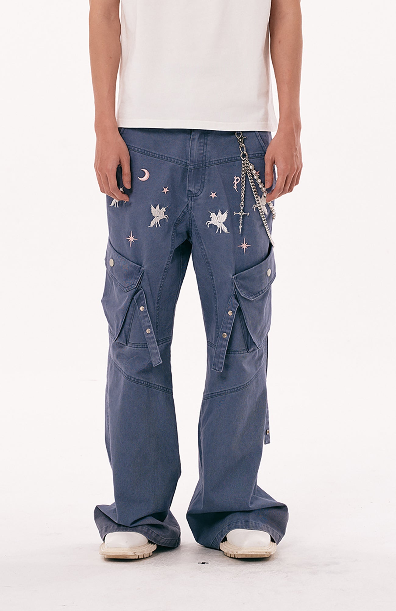 PASET Unicorn Embroidered Cargo Pants-Pants-S / 28"-Free Shipping Leatheretro