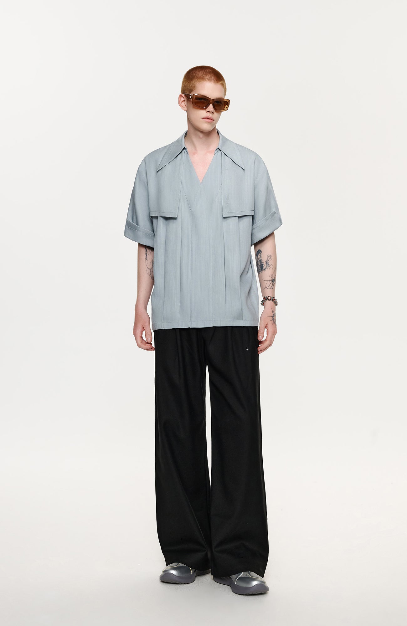 TIWILLTANG Layered Lapel Half Shirt-Half shirt-S-Khaki-Free Shipping Leatheretro