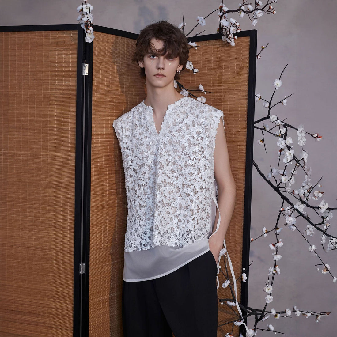JIECHI Sequin Lace Sheer Layered Vest-Vest-M-Free Shipping Leatheretro