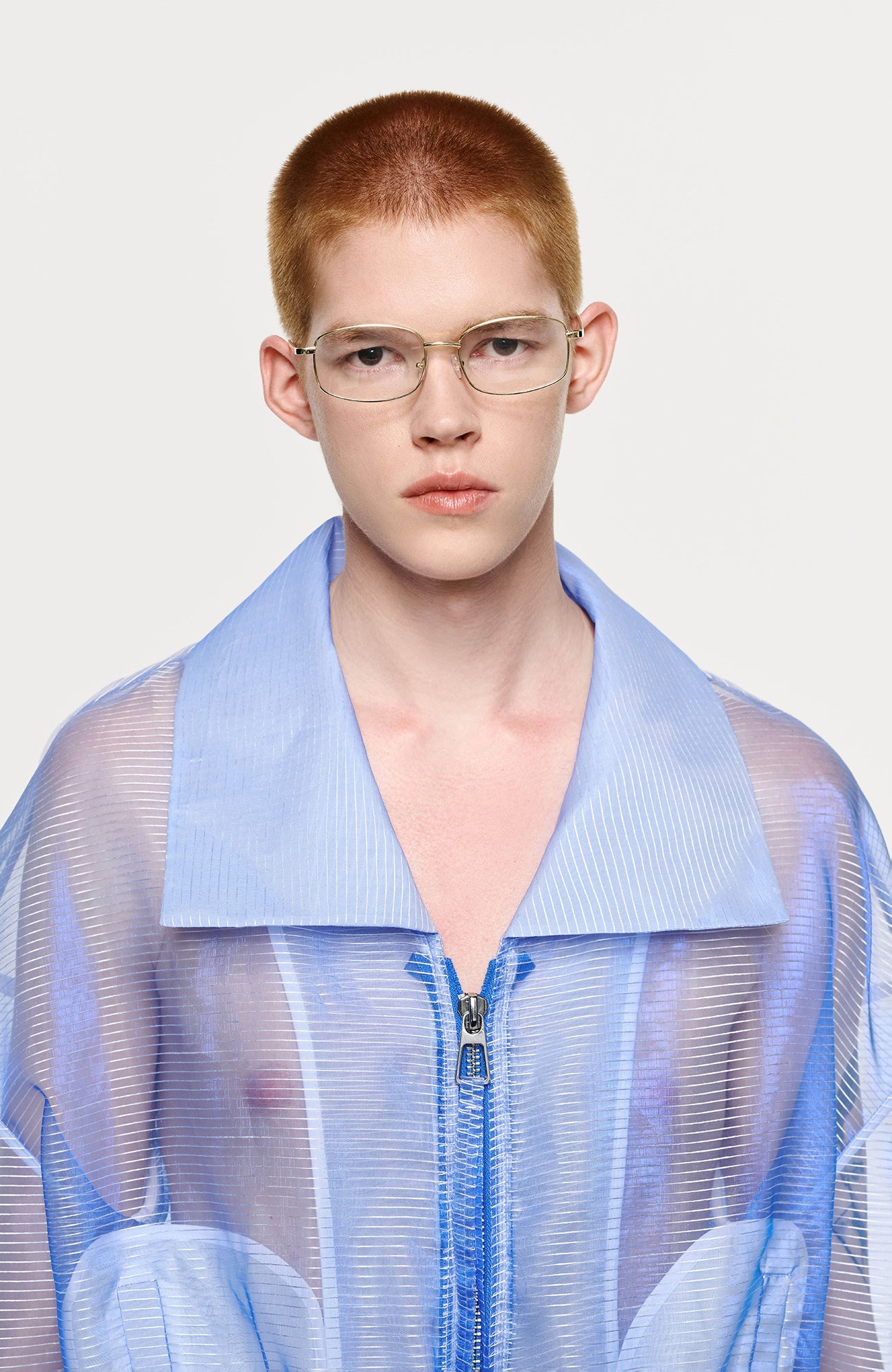 TIWILLTANG Sheer Zip-Up Cropped Jacket-Jacket-S-Blue-Free Shipping Leatheretro