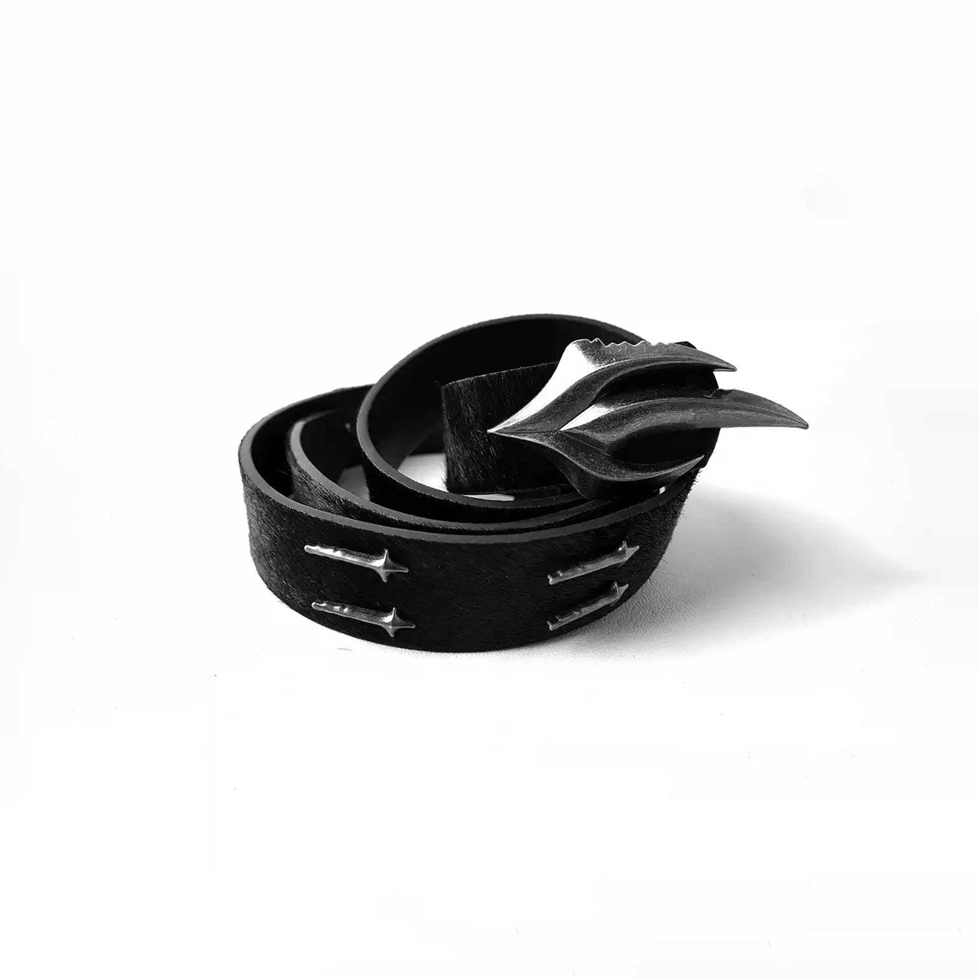 FLYERRER Gothic Buckle Cross-Star Hair-on Leather Belt-Belt-One Size-Black-Free Shipping Leatheretro