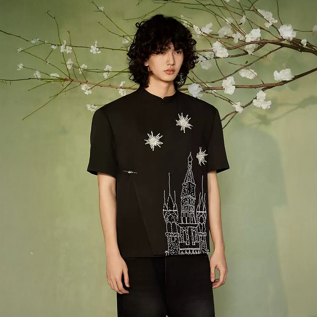 JIECHI Starry Castle Embellished T-Shirt-T Shirt-M-Free Shipping Leatheretro