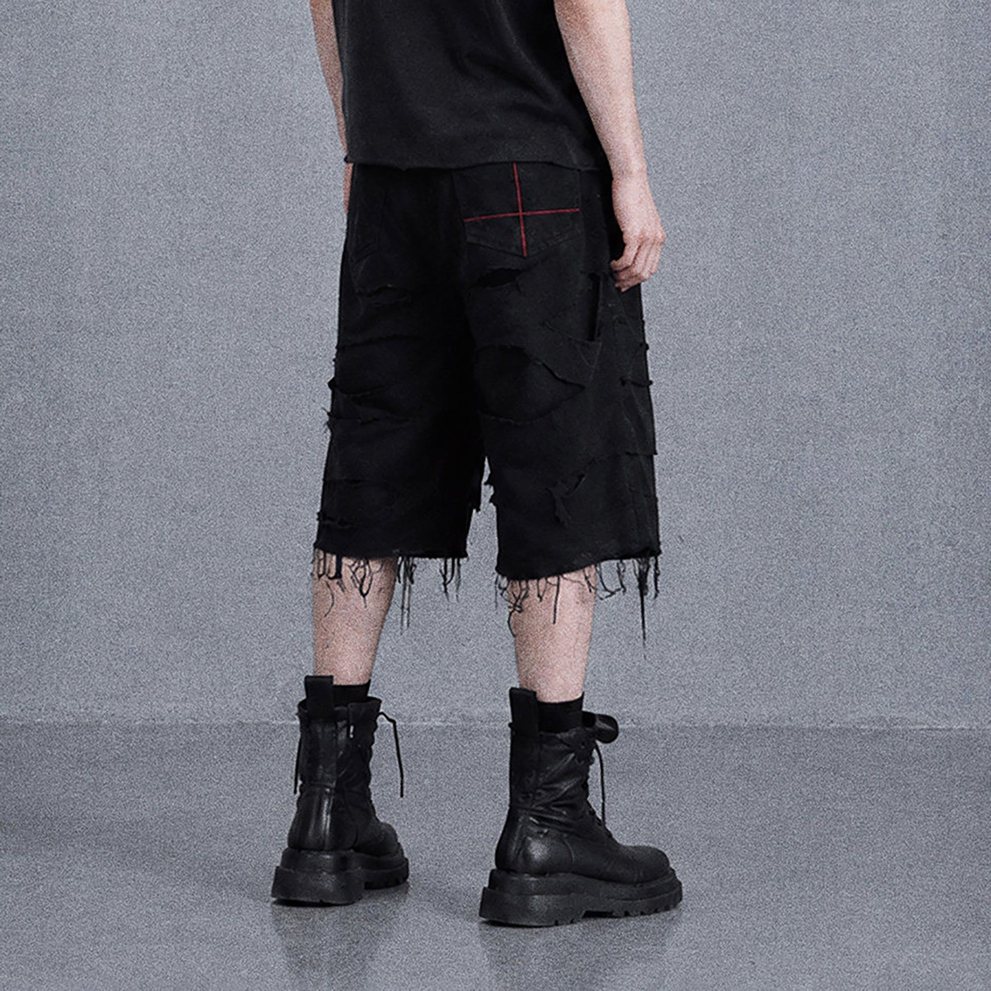 UNDERWATER Distressed Raw Edge Denim Shorts-Shorts-S-Free Shipping Leatheretro