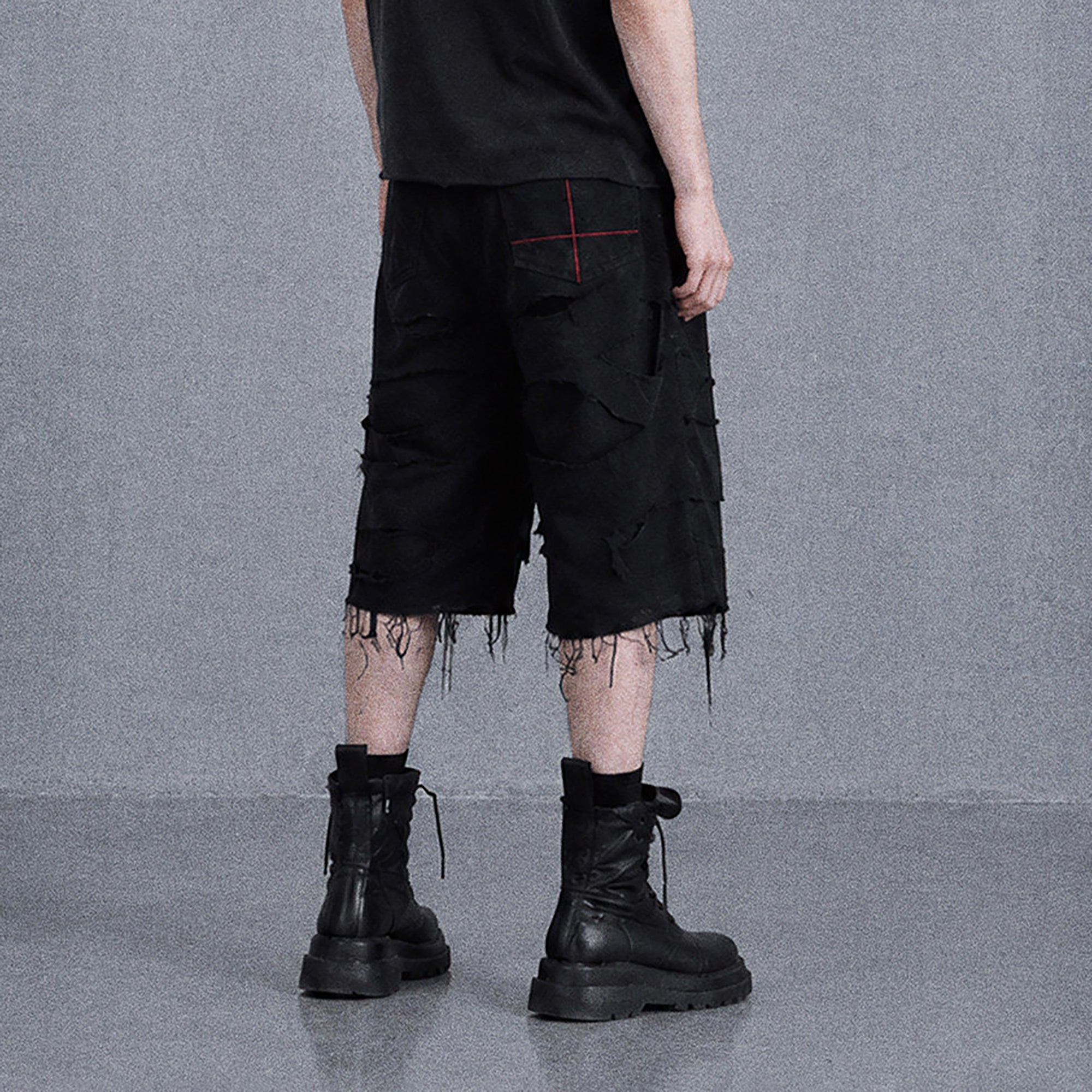 UNDERWATER Distressed Raw Edge Denim Shorts-Shorts-S-Free Shipping Leatheretro