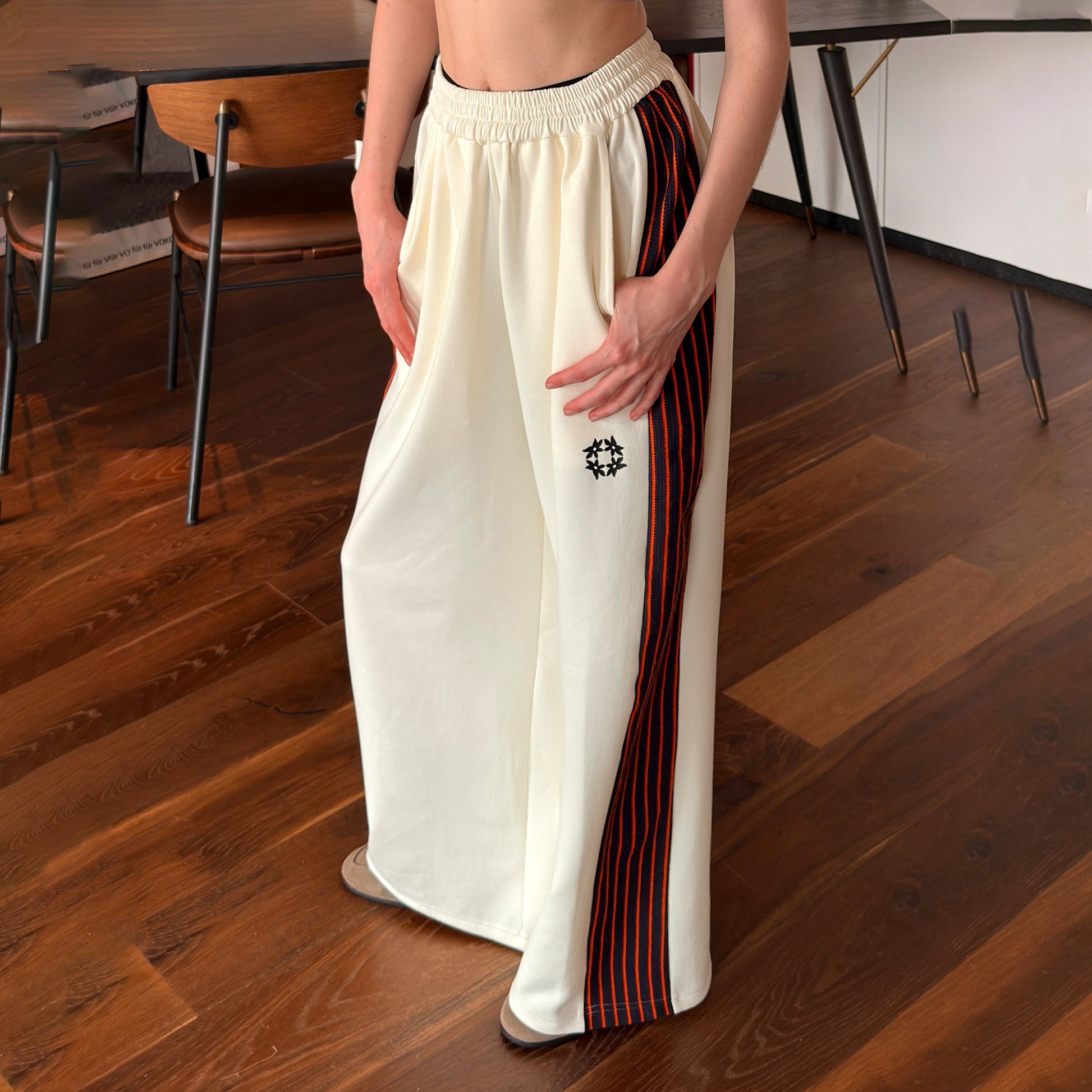 MIICHOUS Contrast Stripes Panel Pants-Pants-S (Preorder)-White-Free Shipping Leatheretro
