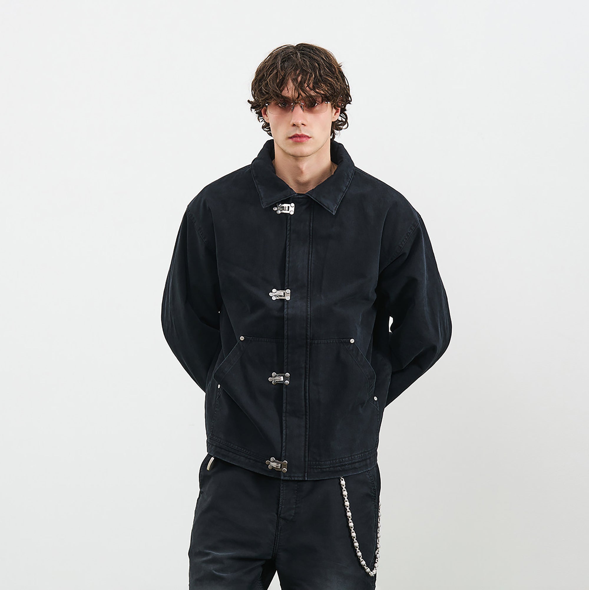 PMW Washed Cotton Buckle-Front Jacket-Jacket-S-Free Shipping Leatheretro