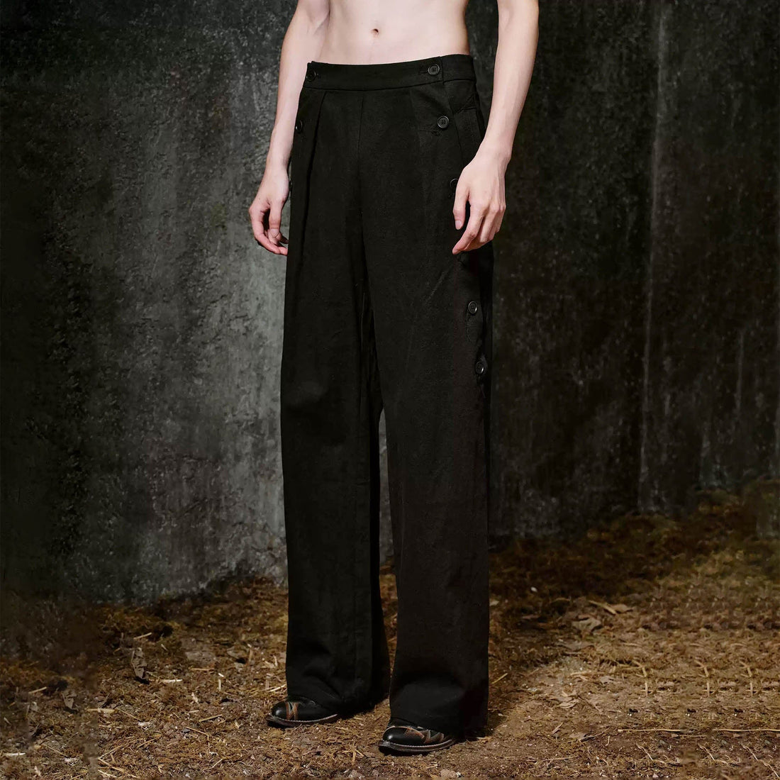 ILNya Nieternite Nifutur Side Button Pleated Wide-Leg Trousers-Pants-S(0)-Free Shipping Leatheretro